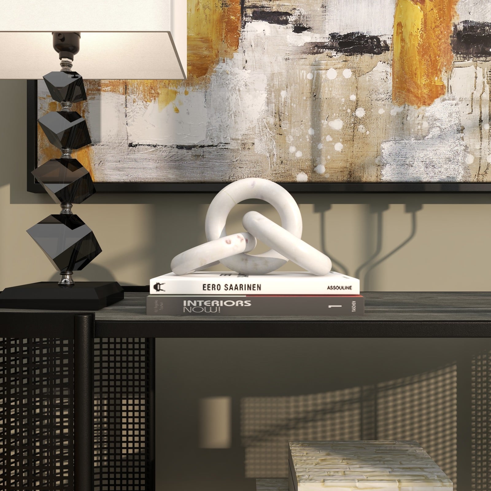 10" White Marble 3 Link Chain Sculpture Décor