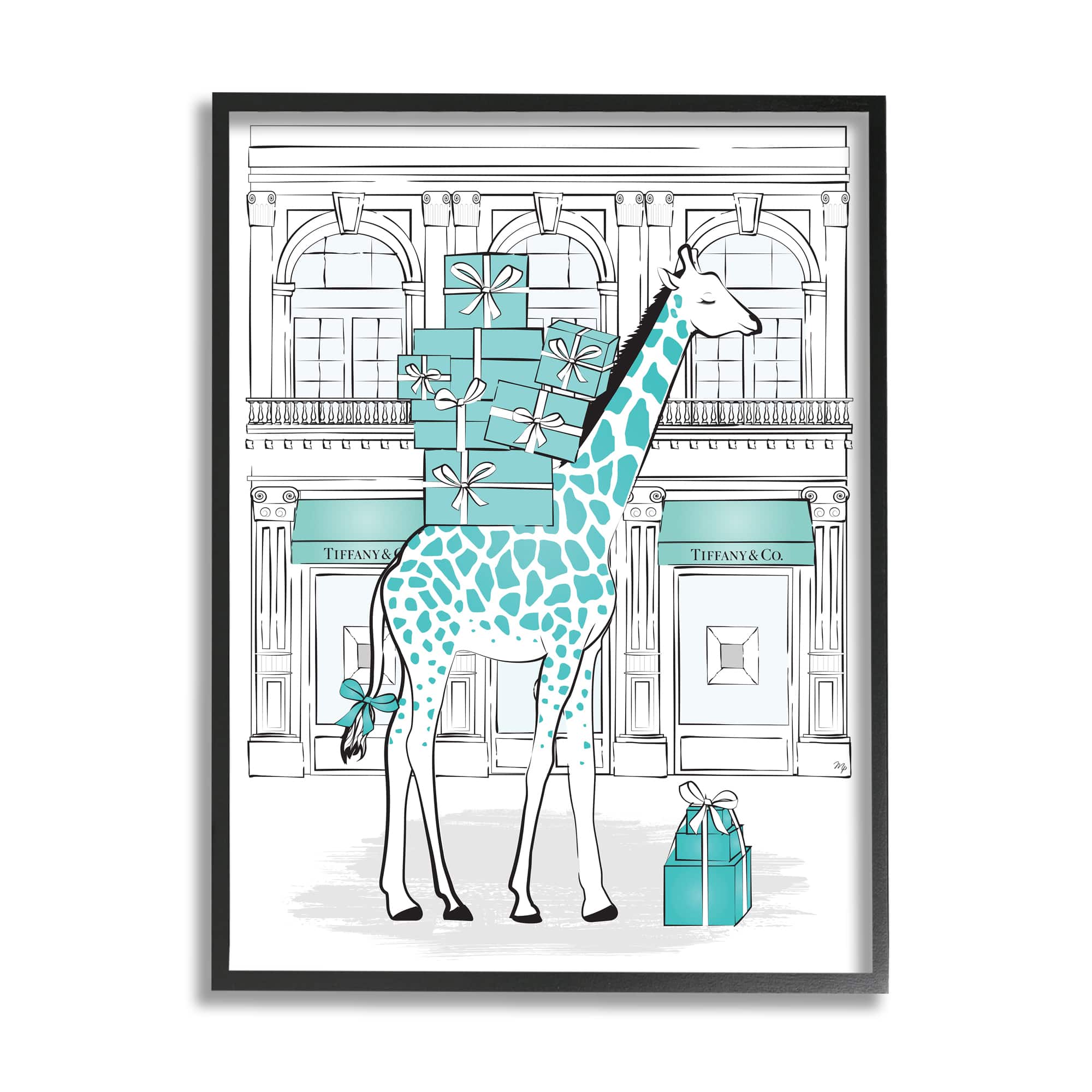 Stupell Industries Giraffe with Stacked Gift Boxes Wall Art in Frame