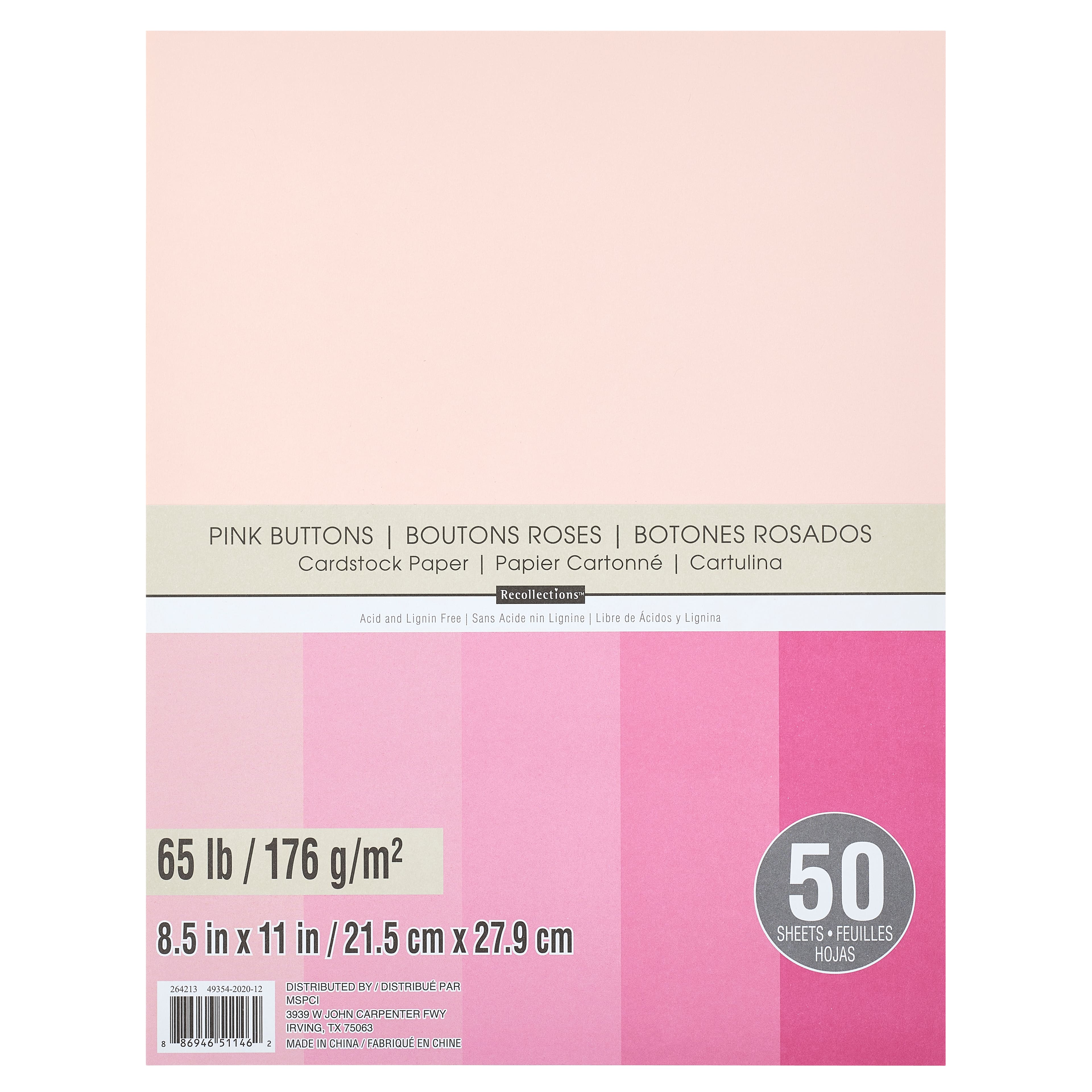 12 Packs: 50 ct. (600 total) Pink Buttons 8.5" x 11" Cardstock Paper by Recollections™