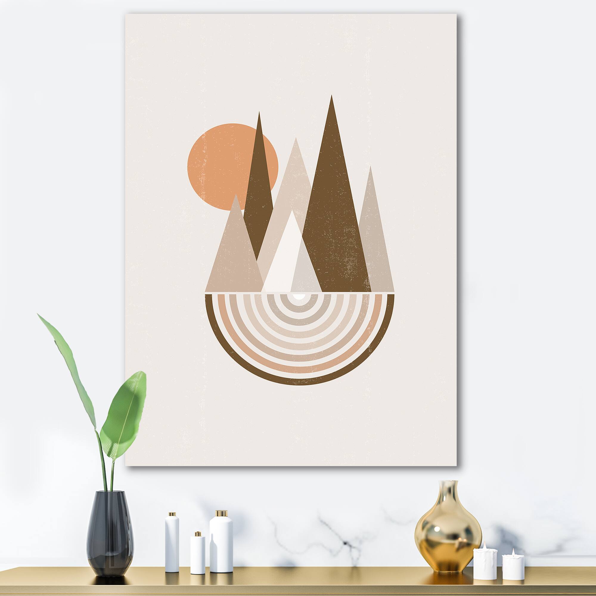 Designart - Minimalistic Mountain Landscape With Red Full moon - Modern Canvas Wall Art Print