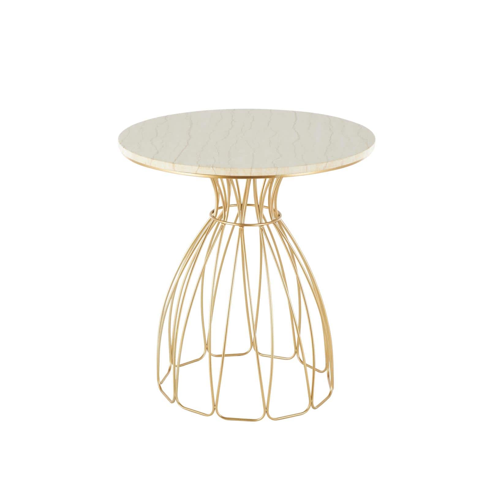 25" Gold Metal Flower Inspired Accent Table with Cream Marble Tabletop