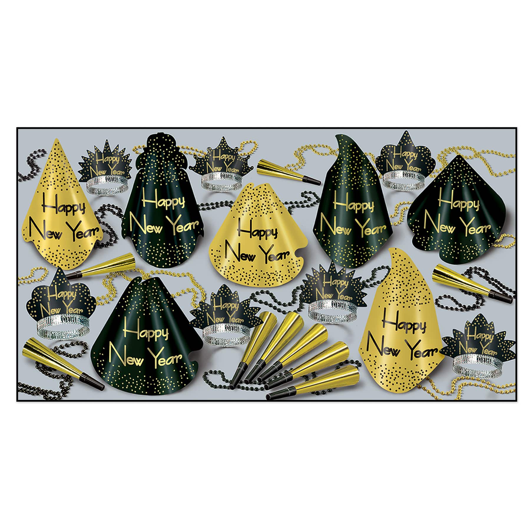 Beistle Black & Gold New Year Sparkling Party Favor Kit for 50