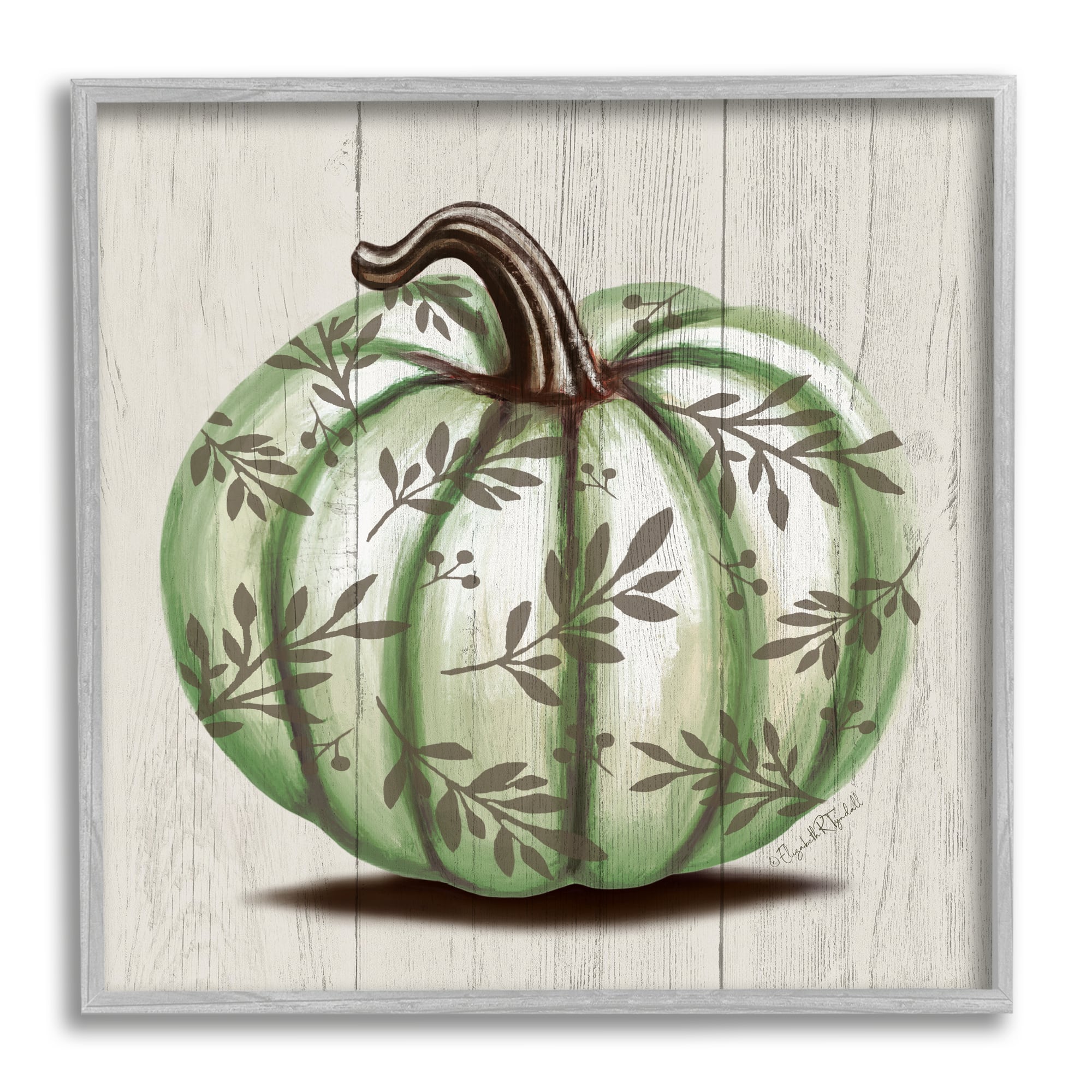 Stupell Industries Green Autumn Pumpkin Patterned Framed Giclee Art