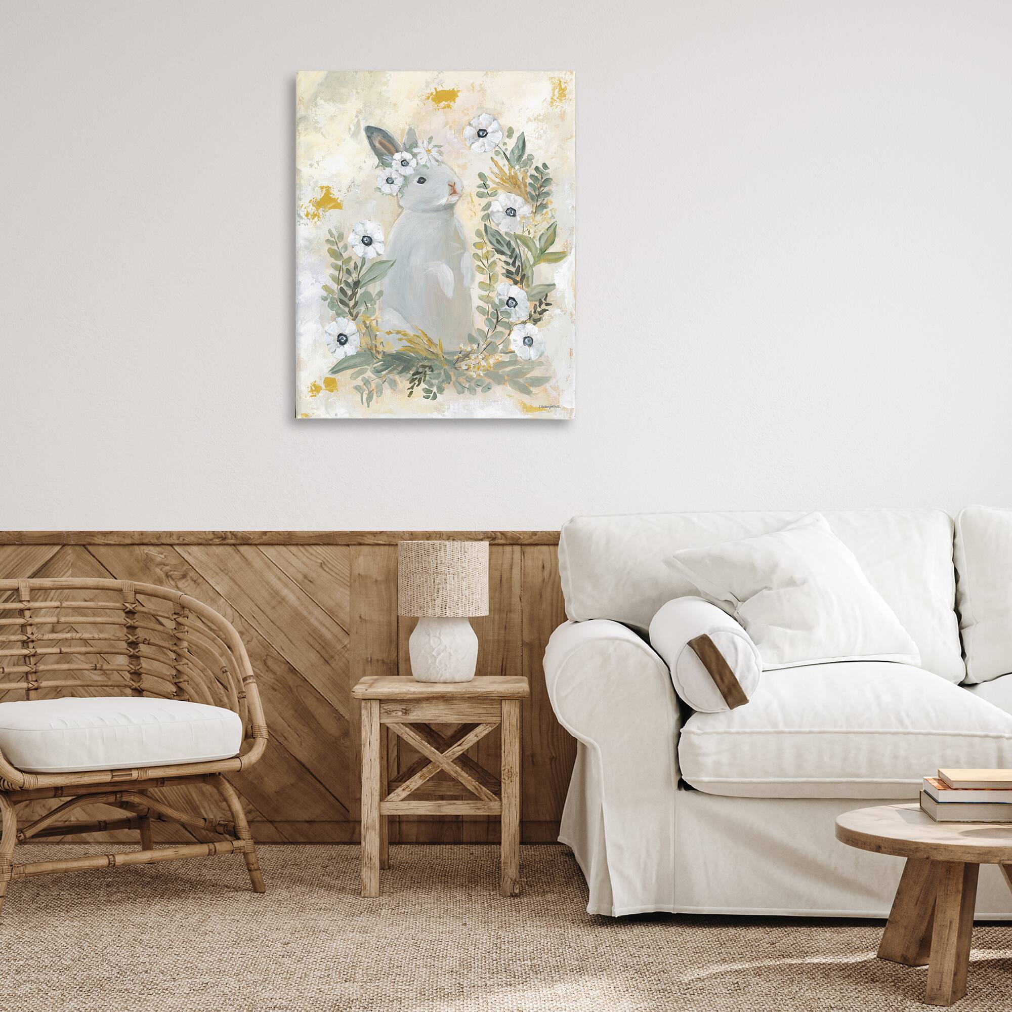 Stupell Industries Bunny with White Blooms Canvas Wall Art