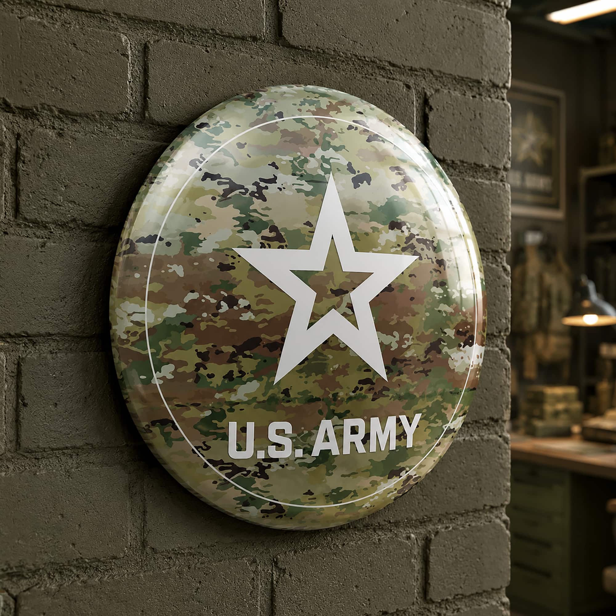 American Art Decor 15" U.S. Army Camo Dome Metal Wall Art Sign