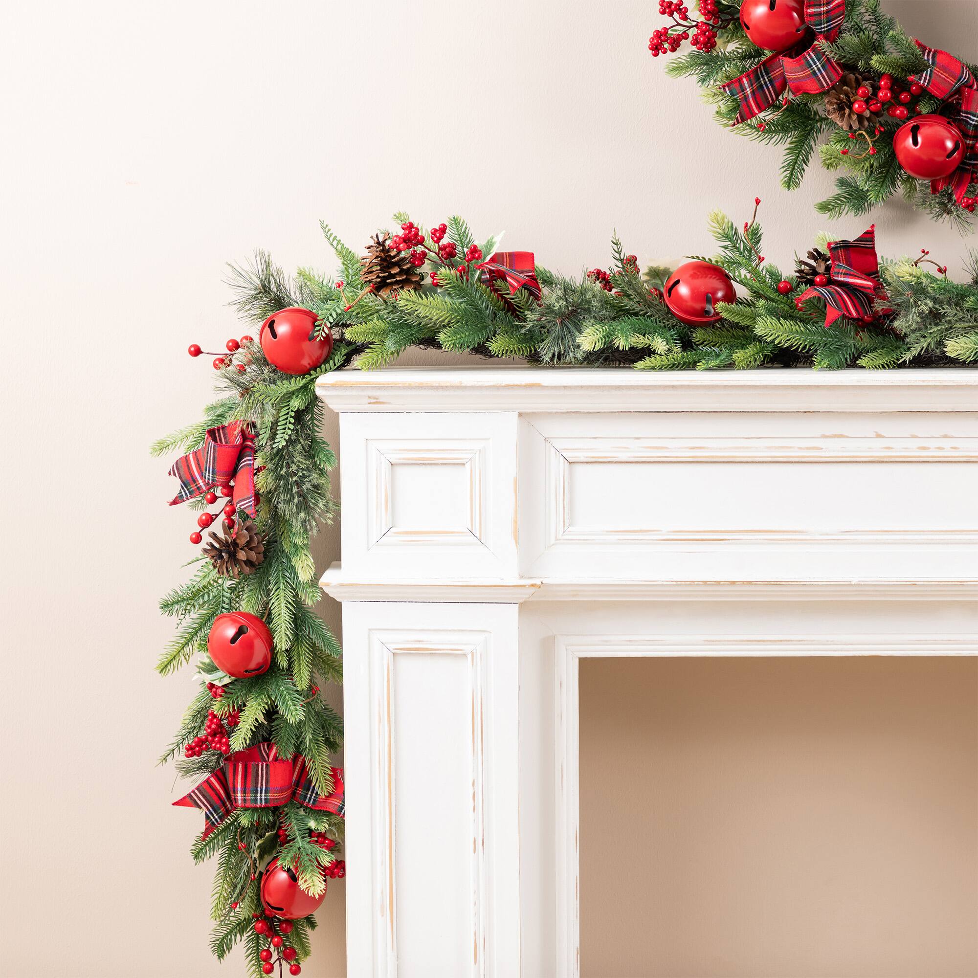 Glitzhome® 6ft. Christmas Bell Pinecone & Berry Bow Garland, Set of 2
