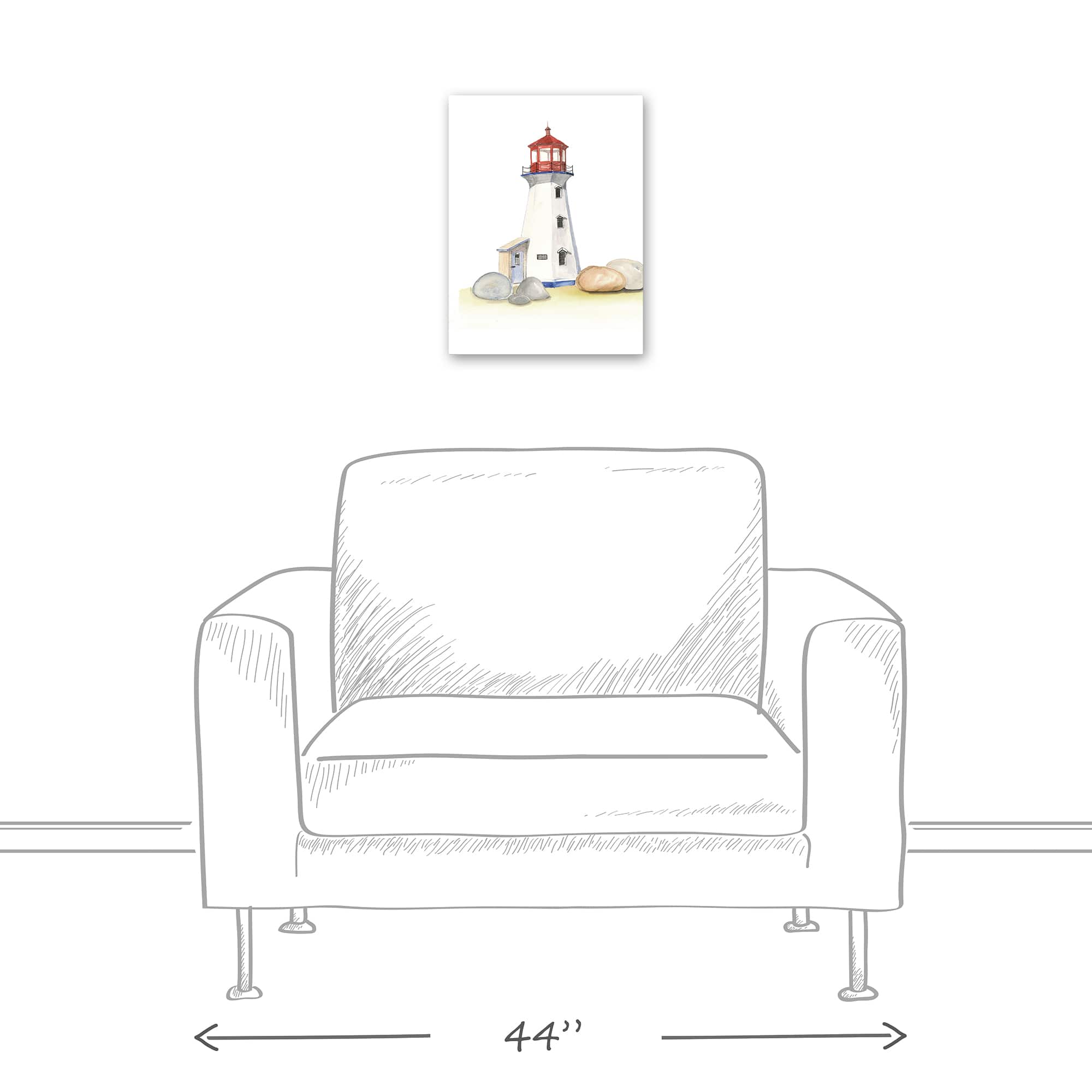 Rocks And Lighthouse 12" x 16" Canvas Wall Art