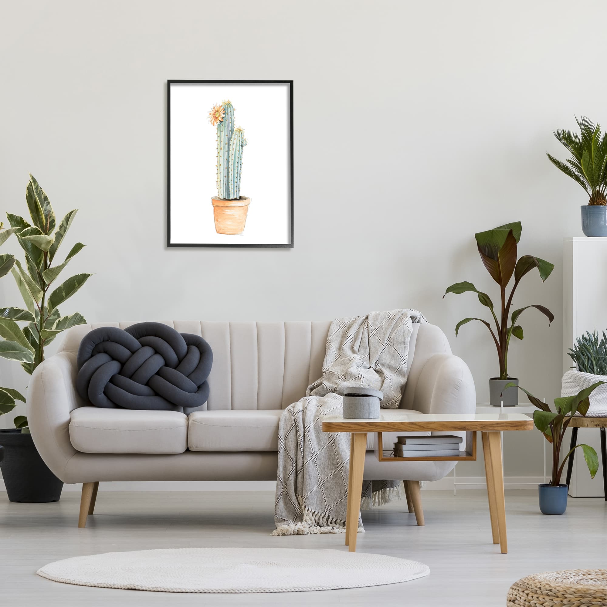 Stupell Industries Flowering Cactus Pop Minimal Southwestern Tones in Black Frame Wall Art
