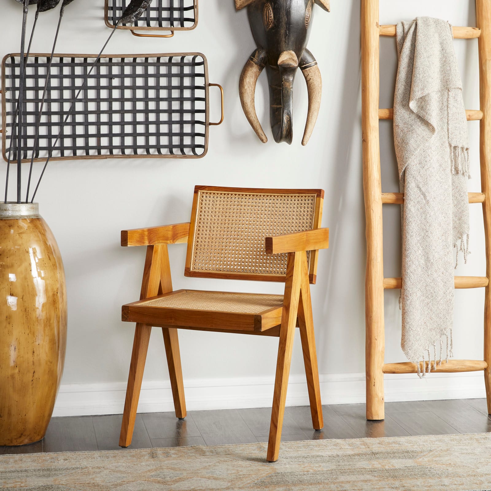 Brown Teak Wood Modern Accent Chair, 20" x 19" x 30"