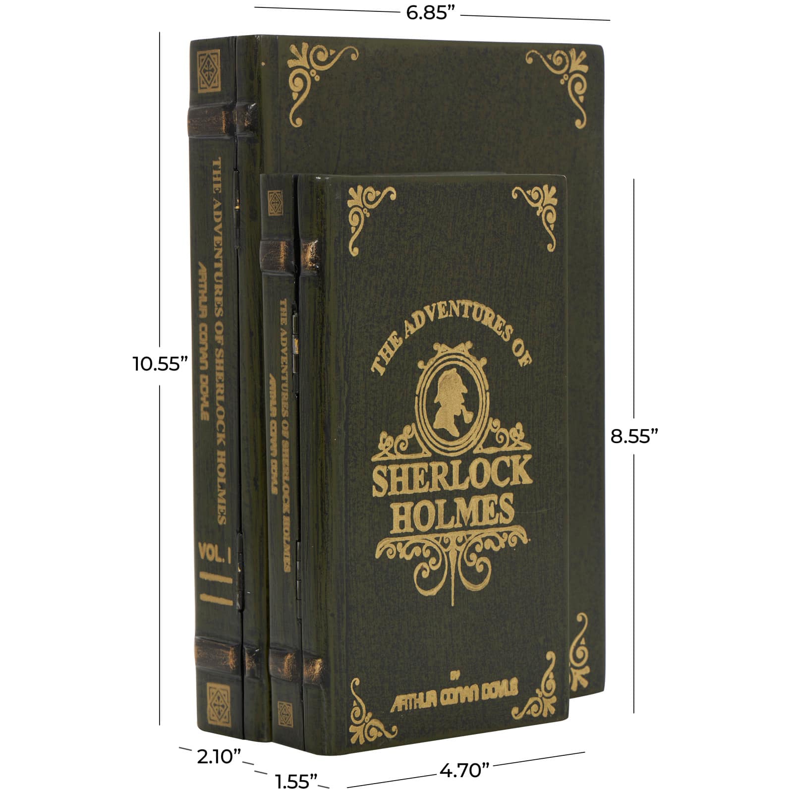Green Wooden Sherlock Holmes Storage Faux Book Box Set