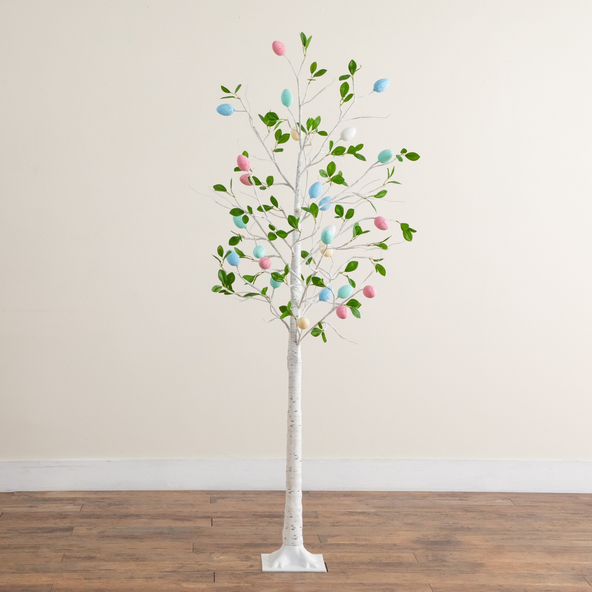 6ft. Pre-Lit Artificial Blooming Easter Egg Twig Tree with 96 Warm White LED Lights