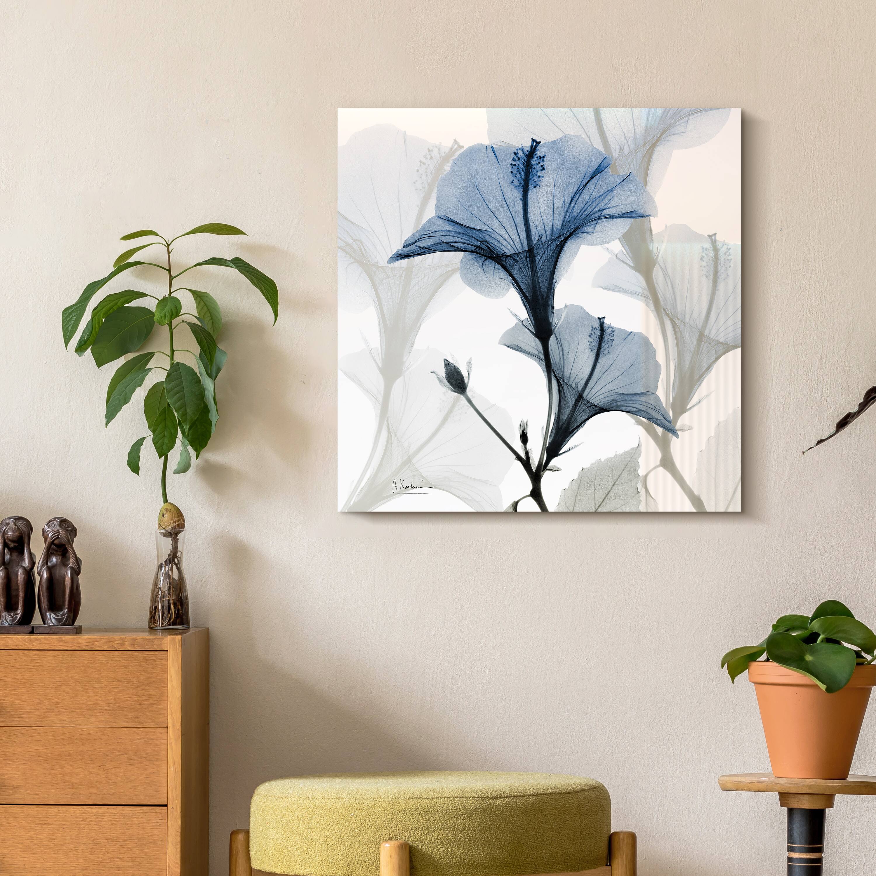 Empire Art Direct 24" x 24" Blue X-Ray Floral Free Floating Tempered Glass Wall Art