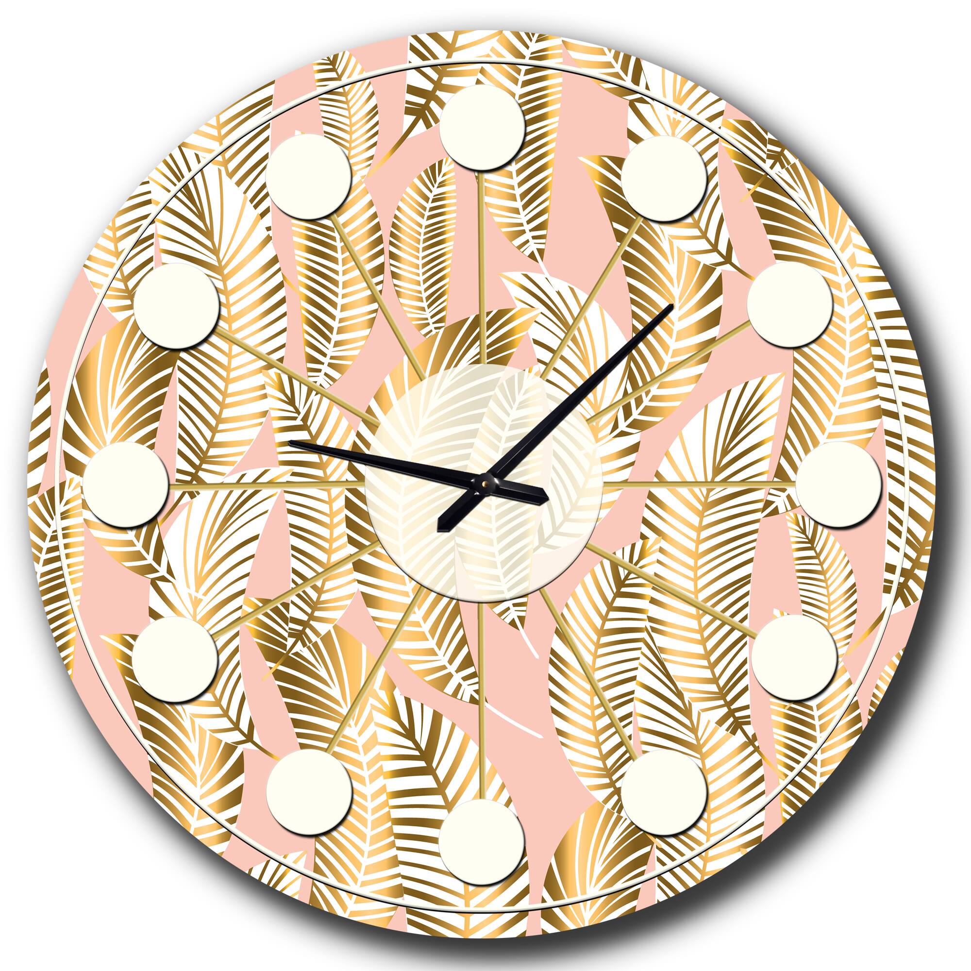 Designart 'Golden Palm Leaves I Mid-Century Modern Wall Clock