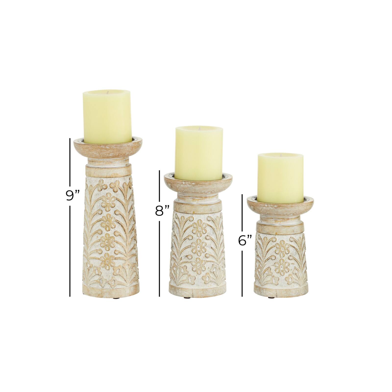Brown Mango Wood Natural Candle Holder Set