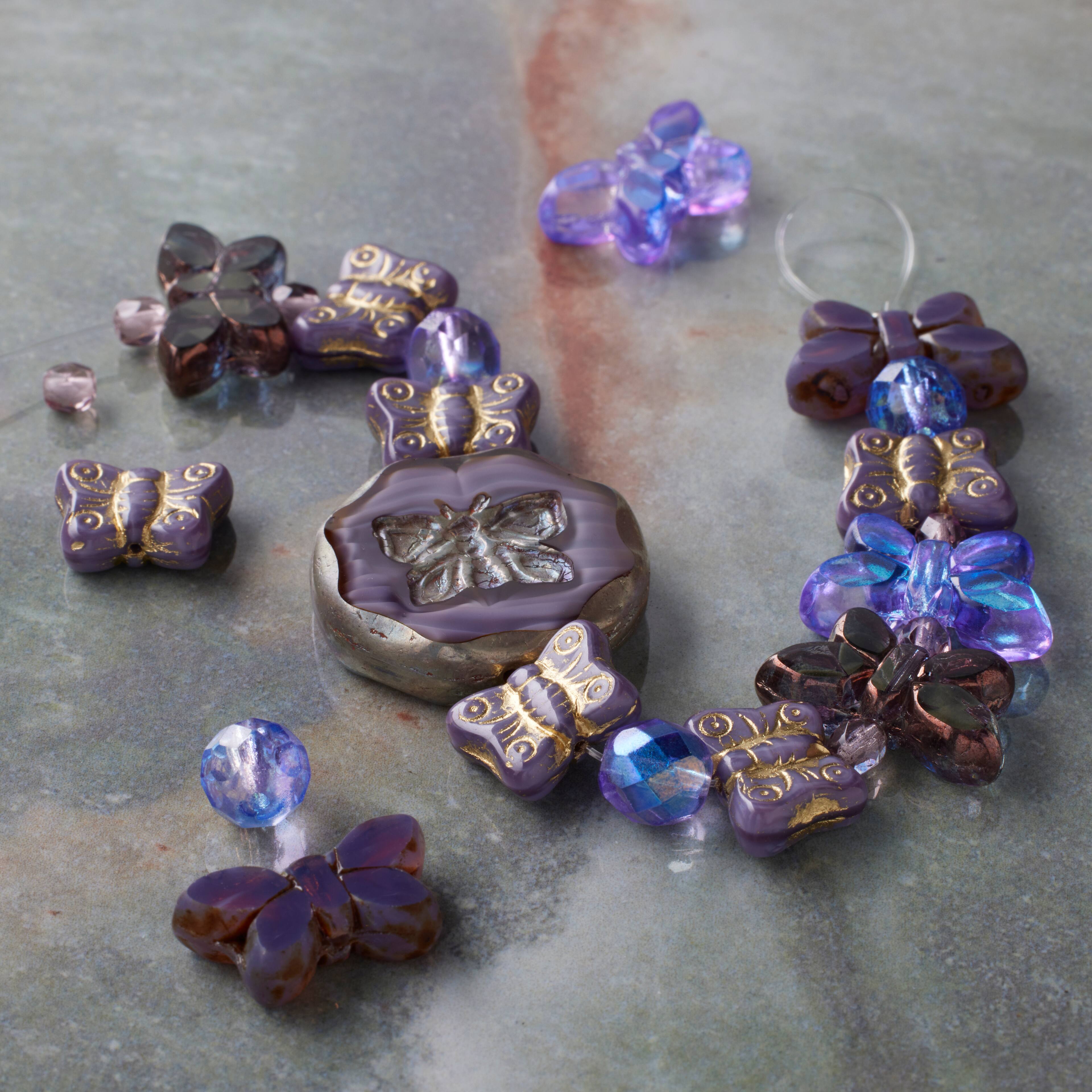 6 Pack: Purple Czech Glass Butterfly Bead Mix by Bead Landing™