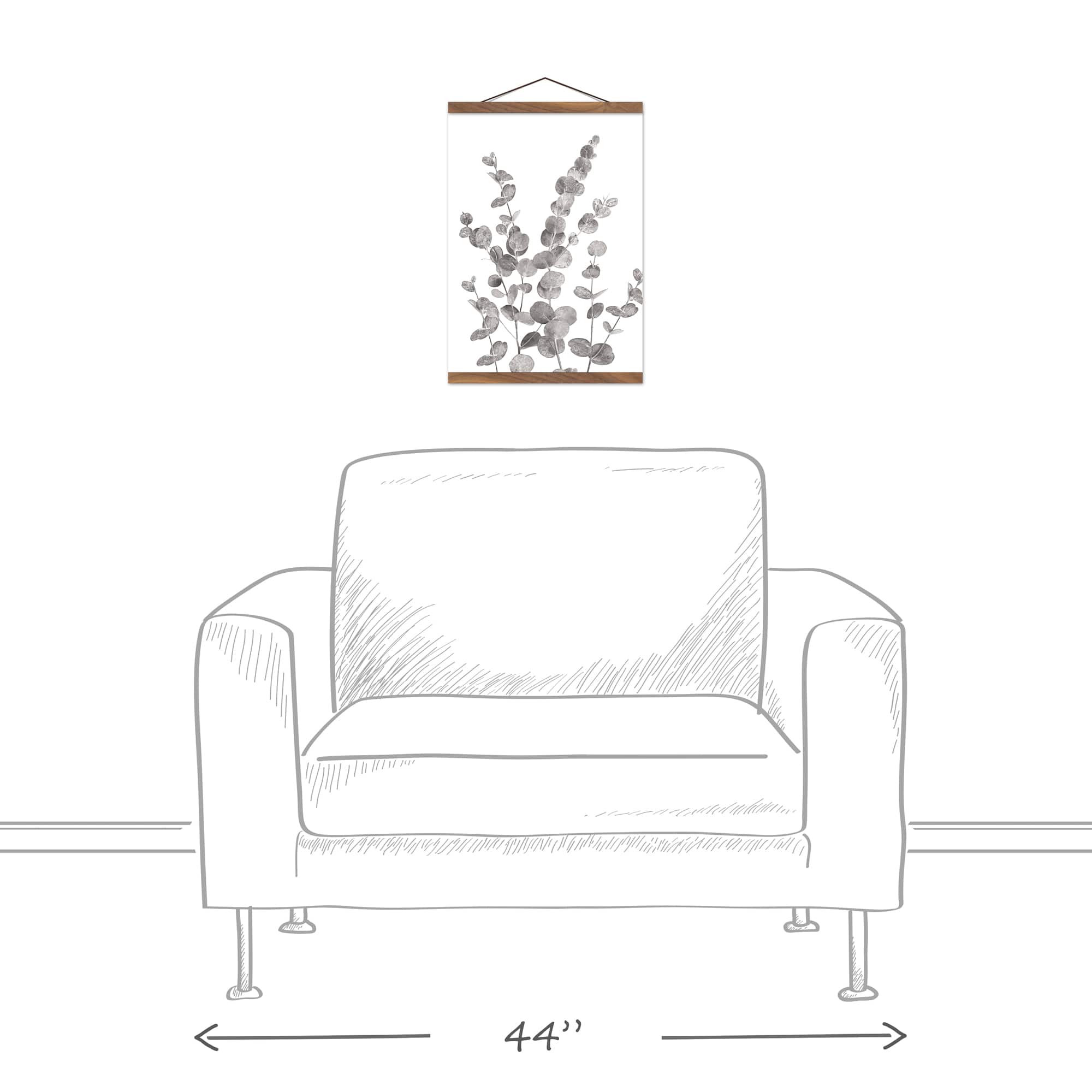Gray & White Eucalyptus II Teak Hanging Canvas