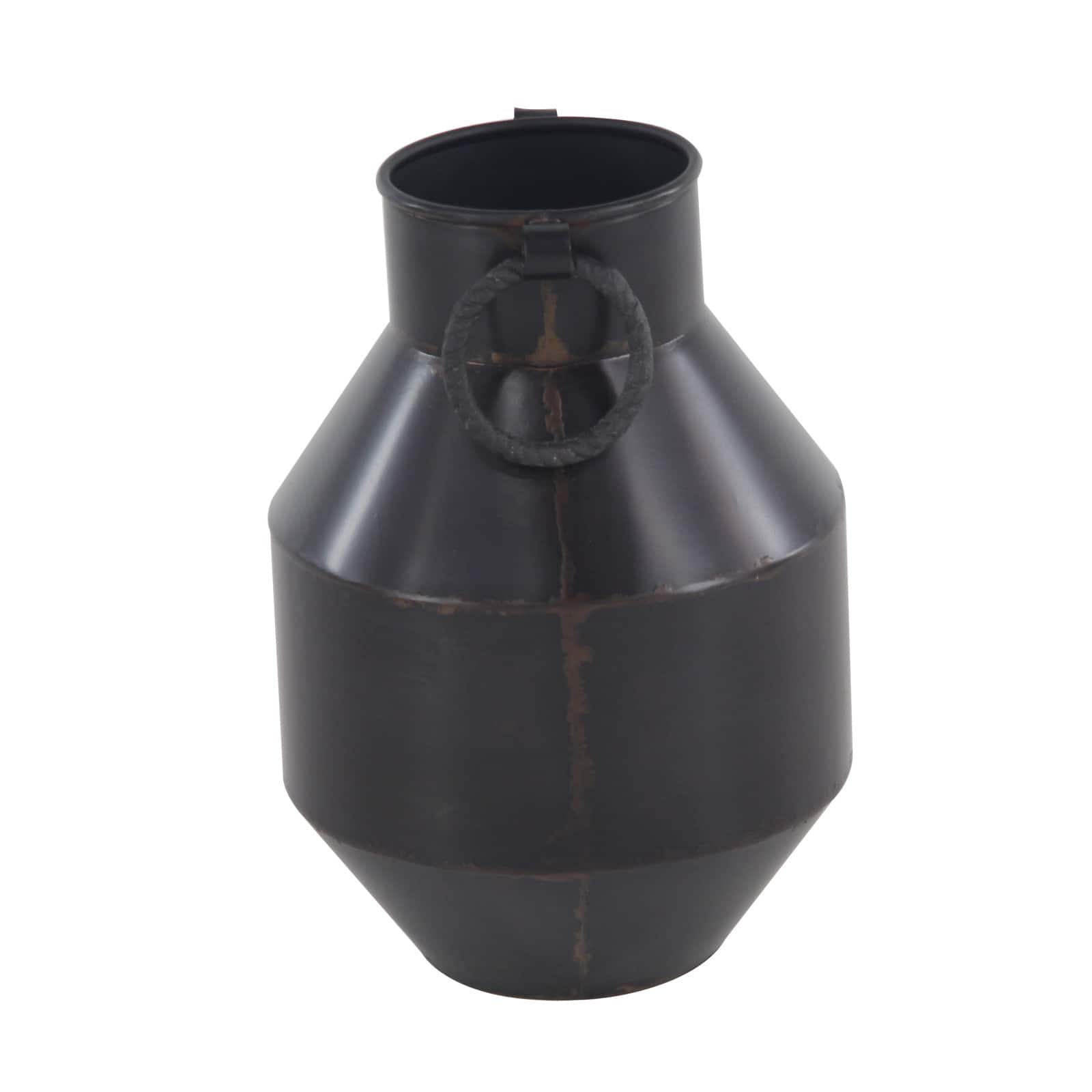 Dark Brown Metal Rustic Vase, 12" x 8" x 8"