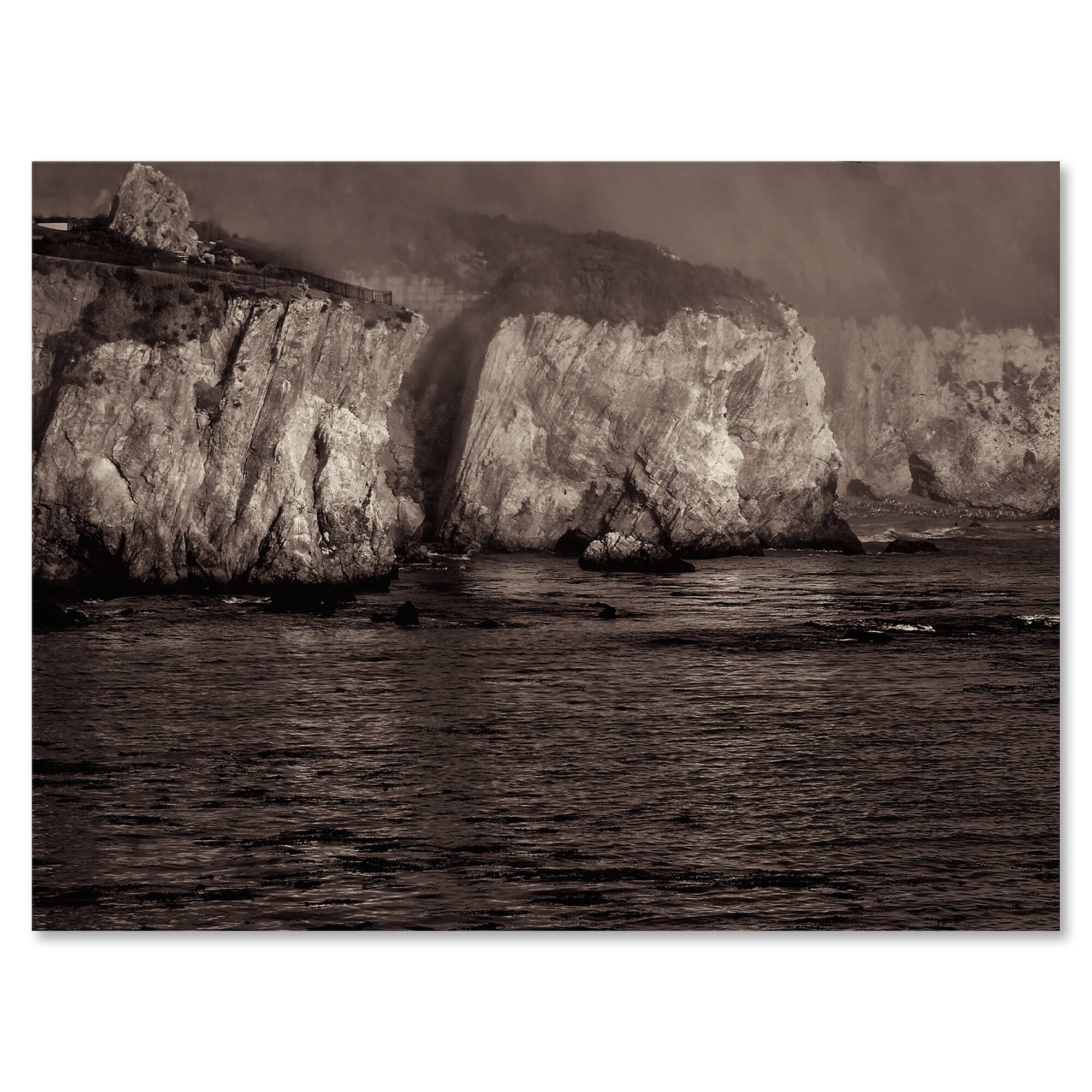 Designart - Gold Cliffs In The Fog - Modern Canvas Wall Art Print