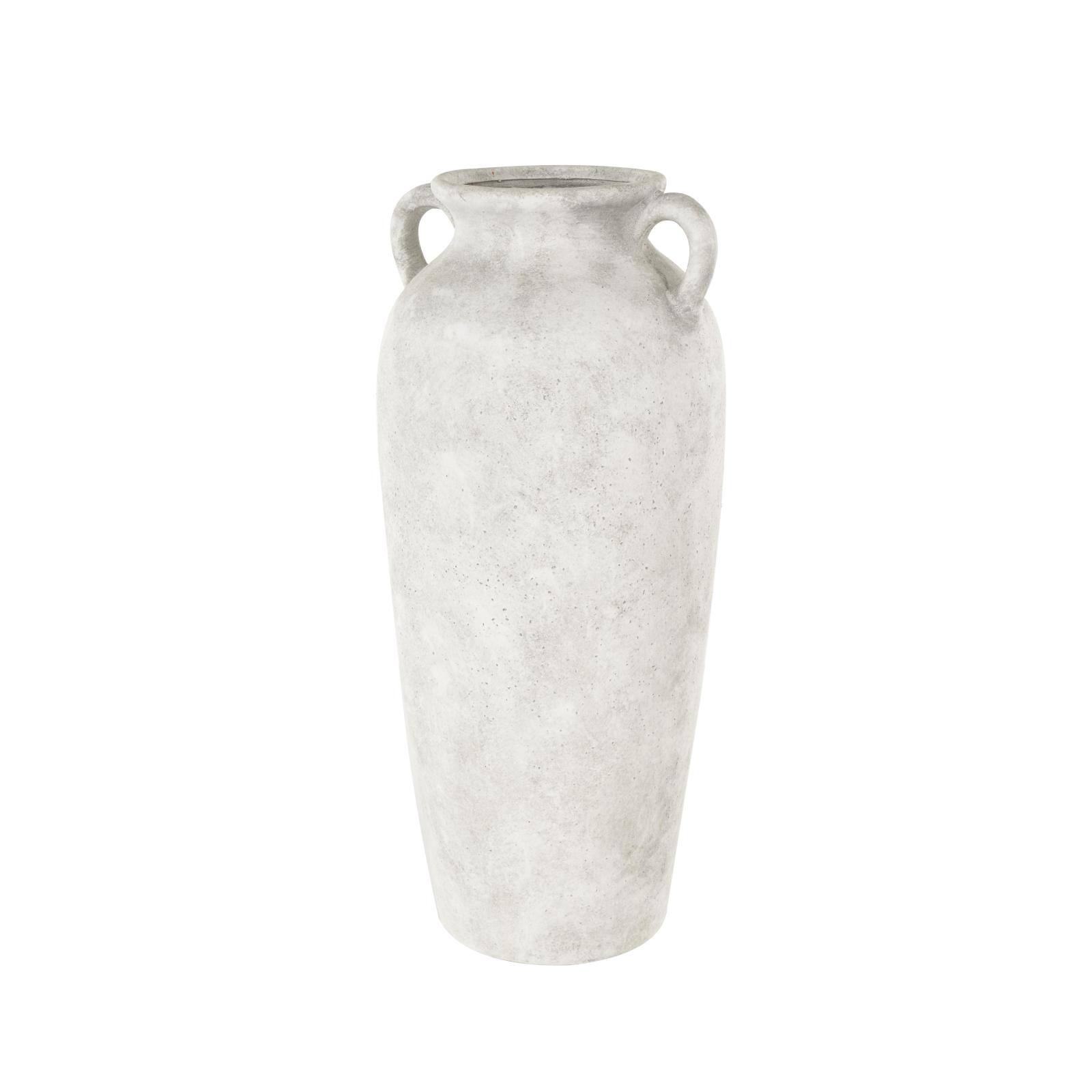 20" White Antique Style Textured Ceramic Vase with Handles