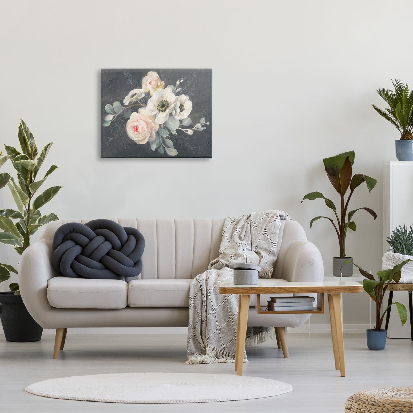 Stupell Industries Rose Anemones Flowers Chalk Pink Black Design Canvas Wall Art