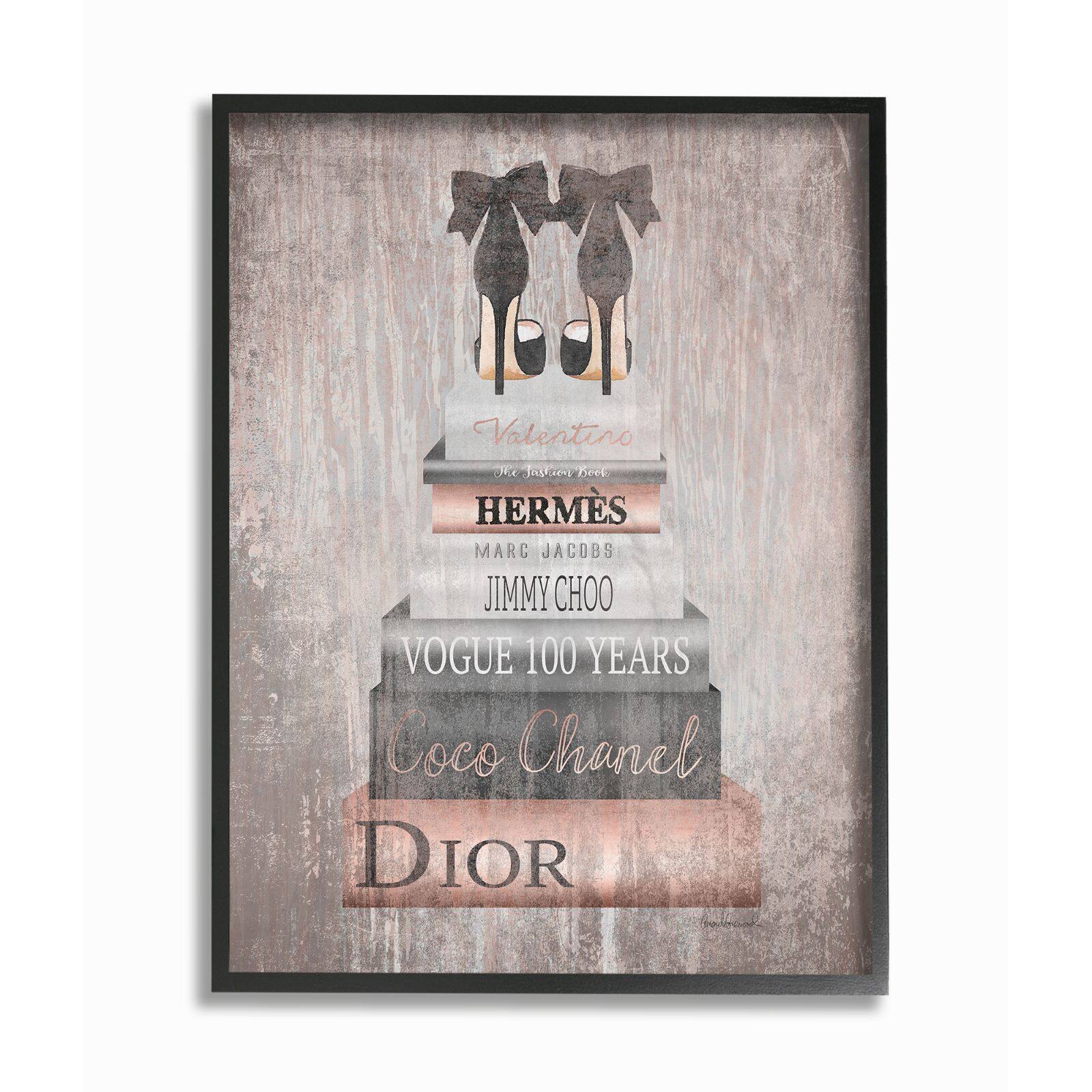 Stupell Industries Luxury Fashion Book Stack & Black Heels Wall Art in Black Frame