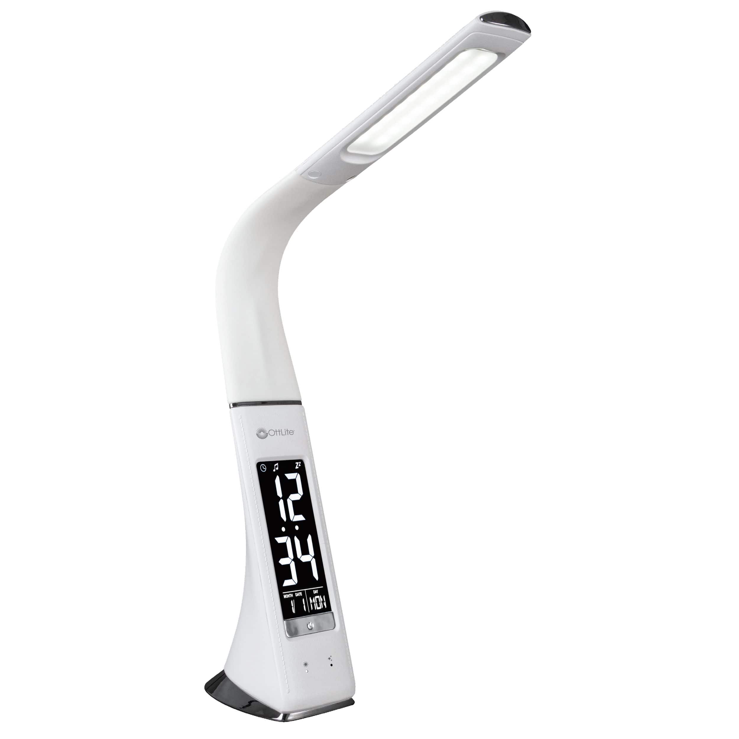 OttLite Thrive LED Sanitizing Desk Lamp with Clock & USB Charging