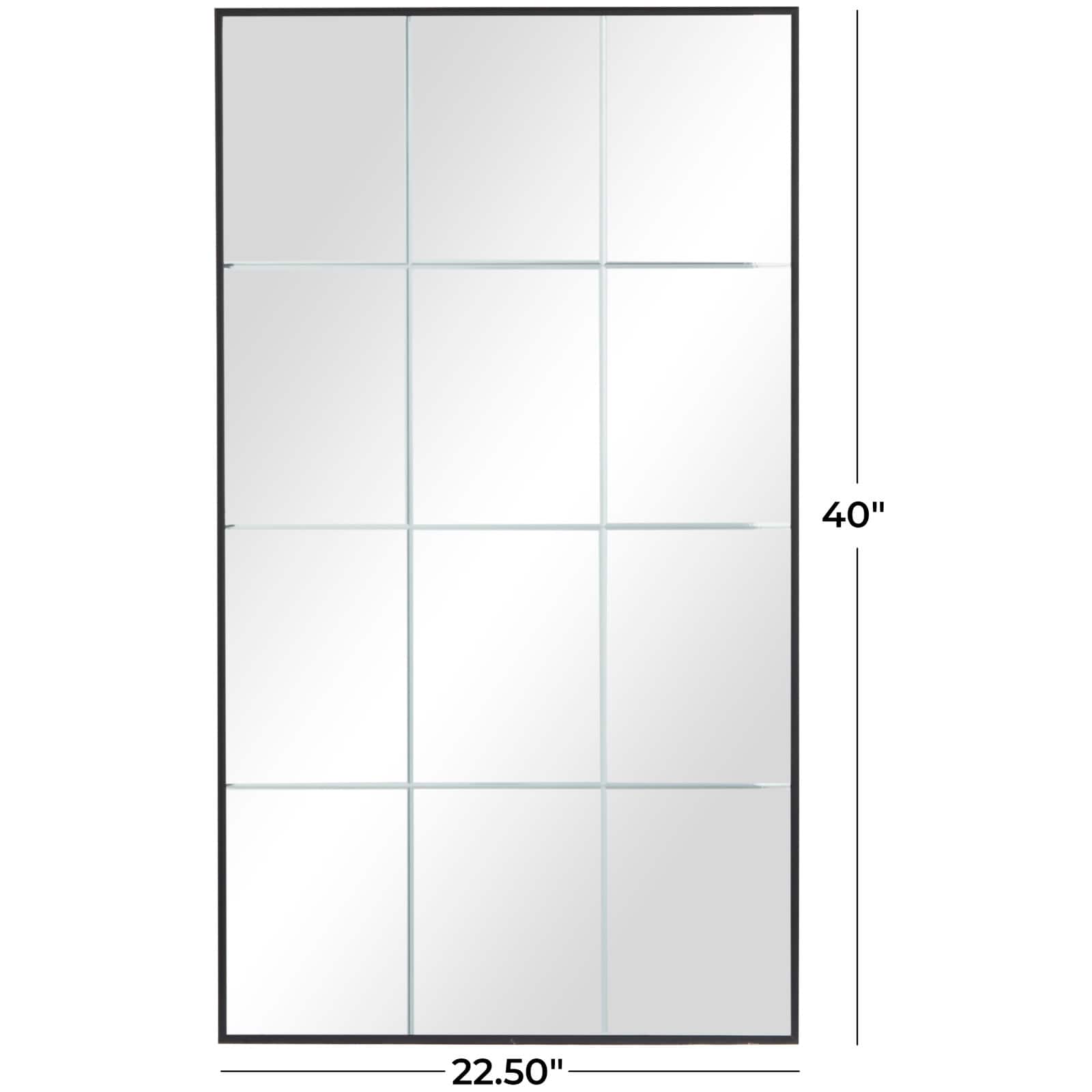 Black Metal Grid Style Panel Wall Mirror 23" x 1" x 40"