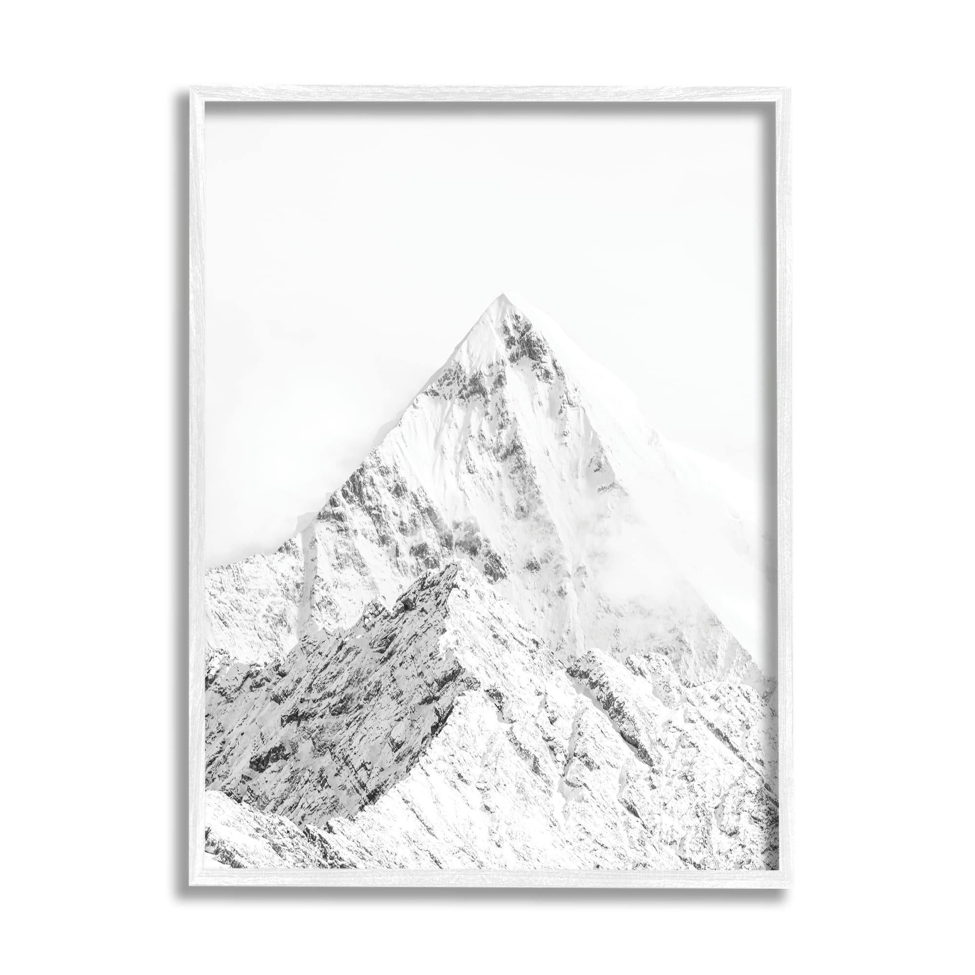 Stupell Industries Snowy Mountain Peak Sharp Lines Black White in White Frame Wall Art