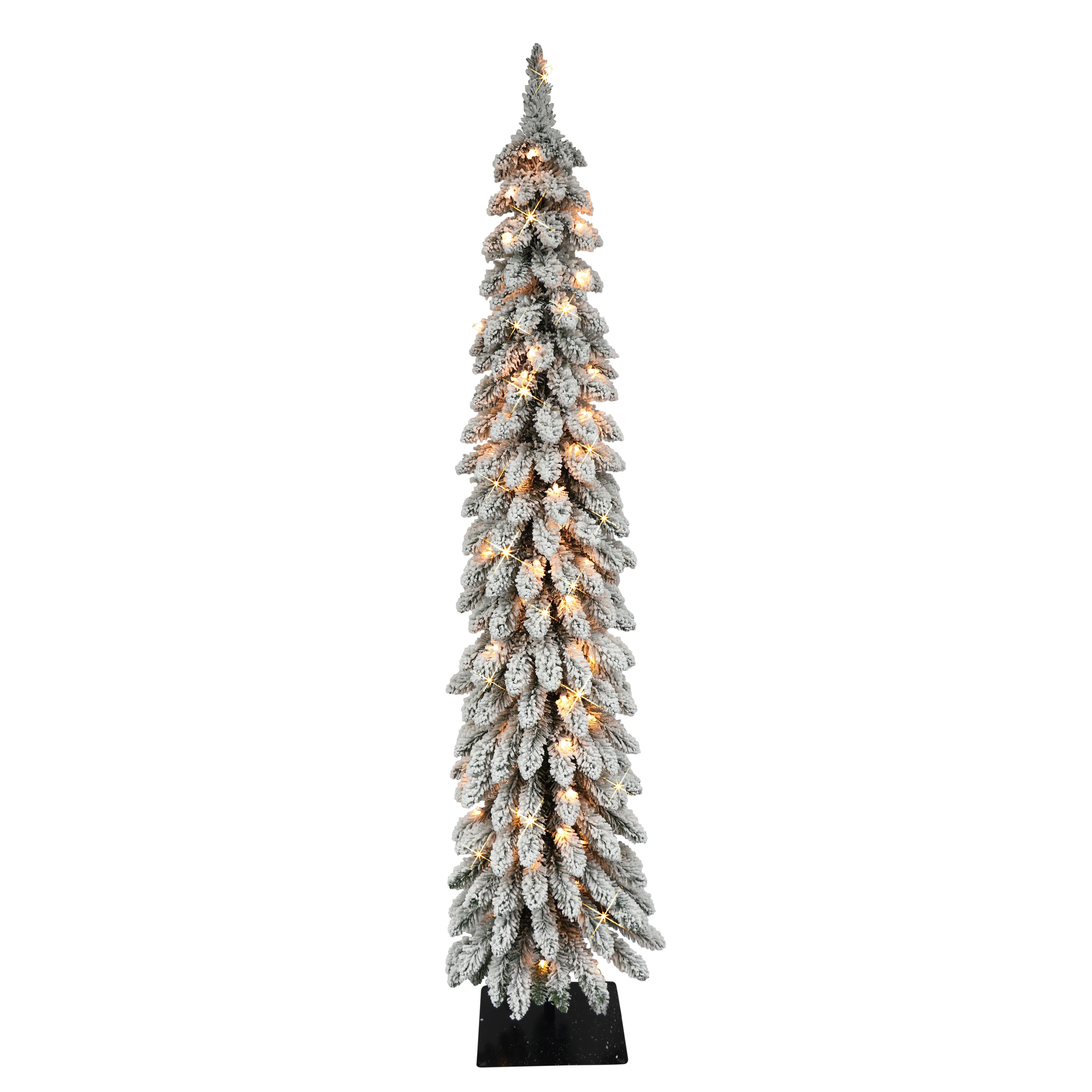 6 Pack: 5ft. Flocked Pencil Alpine Artificial Christmas Tree, Clear Lights