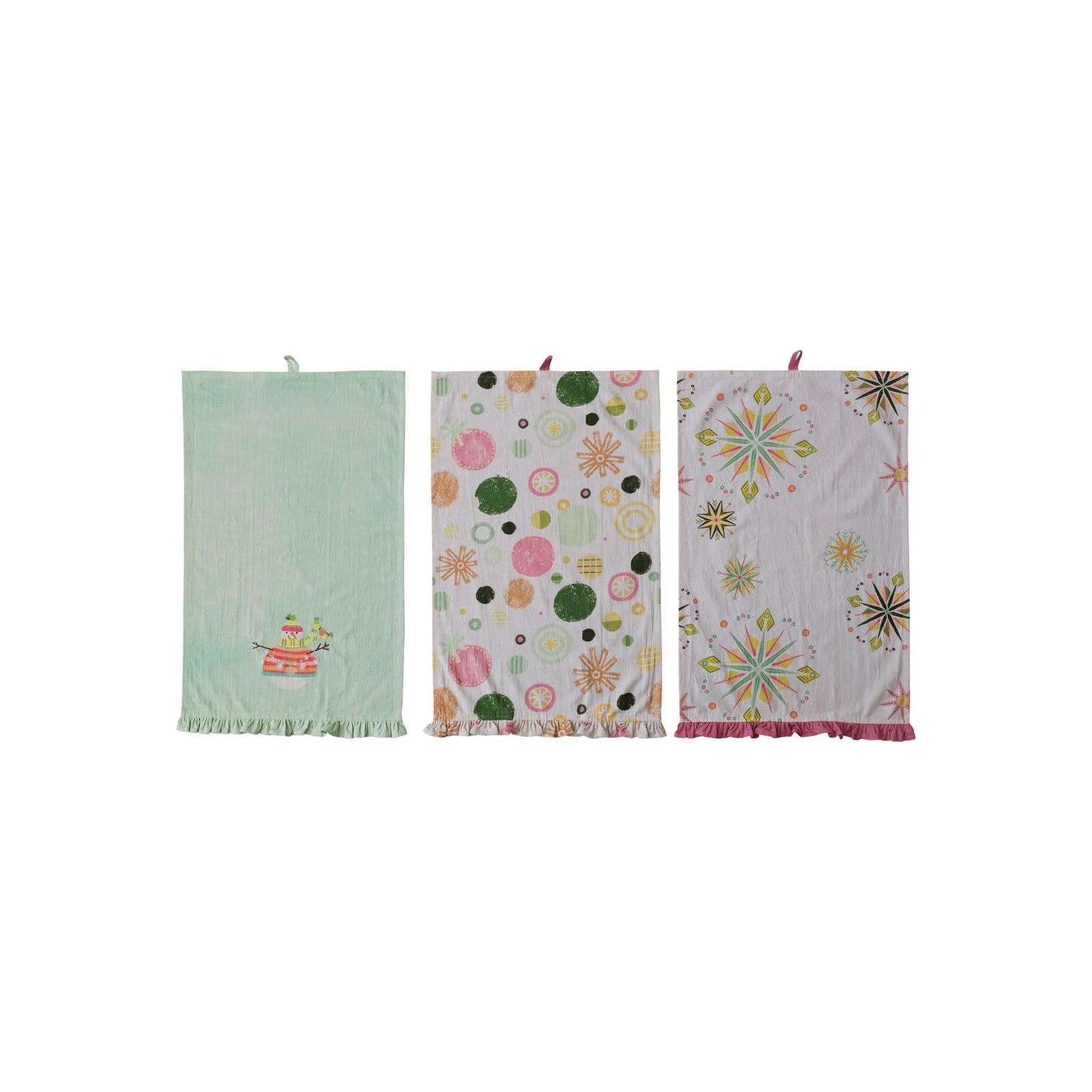 Hello Honey® Winter Cotton Printed Ruffled Tea Towel Set
