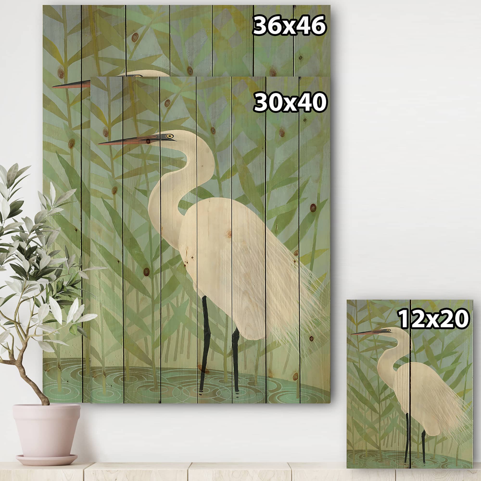 Designart - heron by the Shore II - Modern Farmhouse Print on Natural Pine Wood