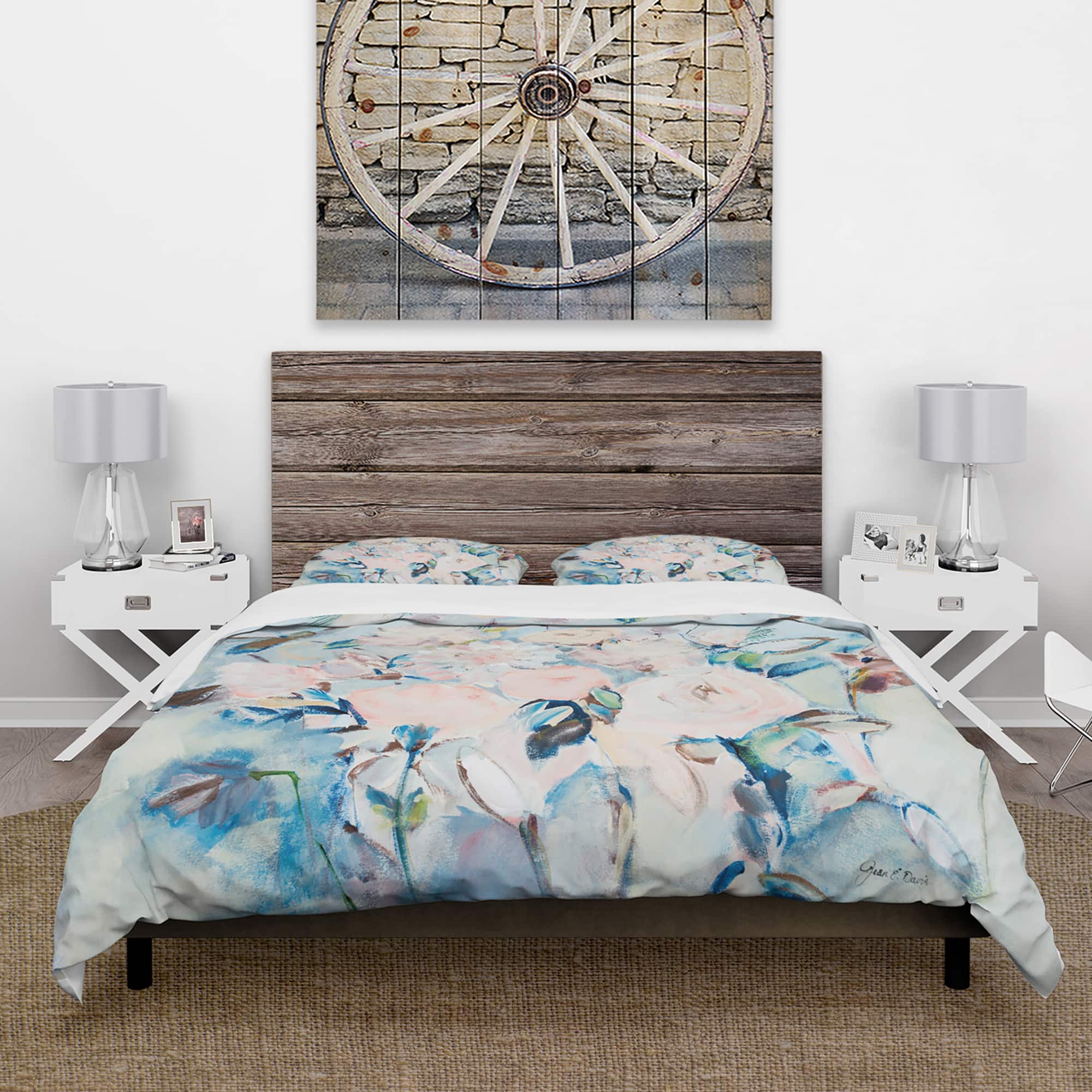 Designart 'Abstract Pink Flowers Farmhouse Waterpainting' Farmhouse Bedding Set