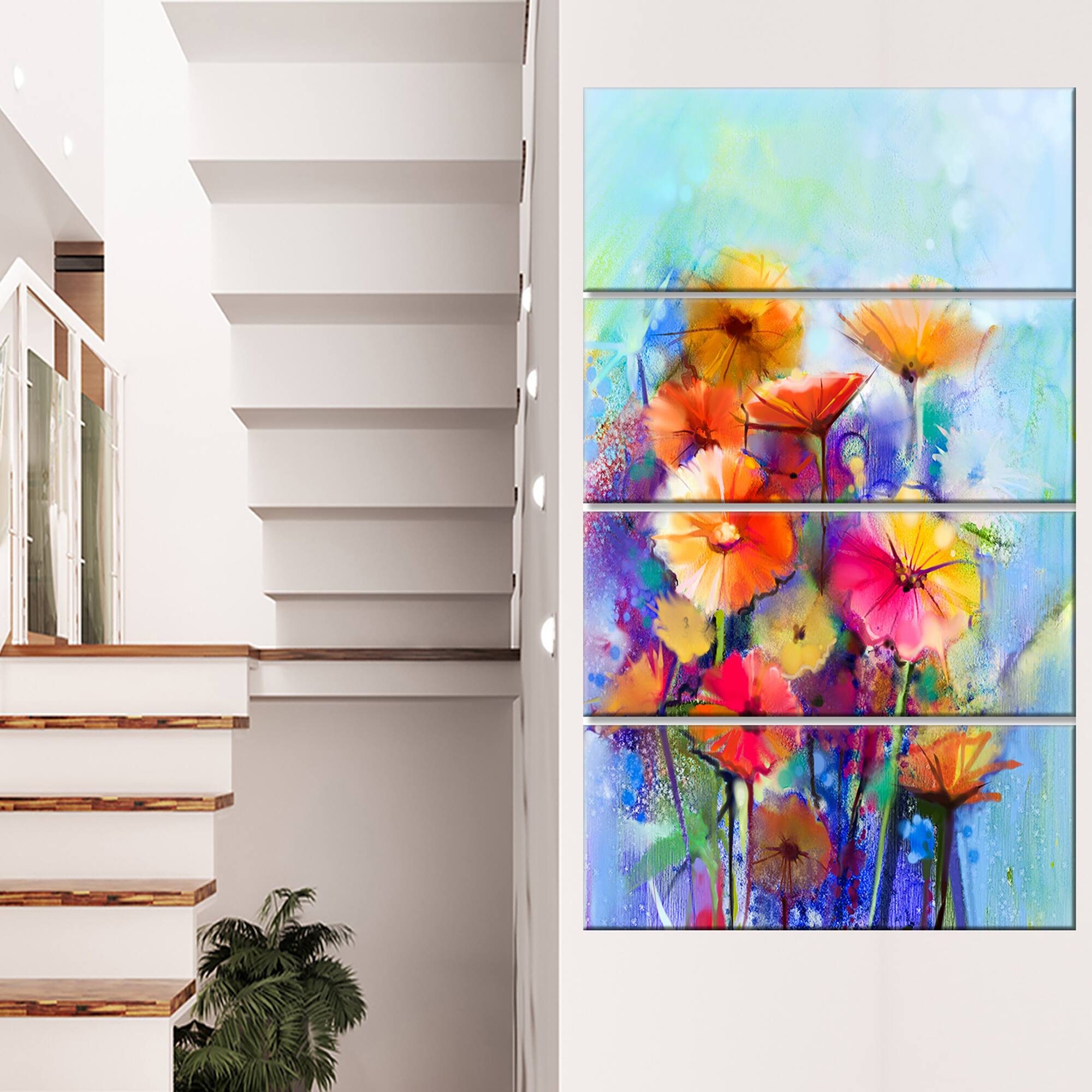 Designart - Abstract Floral Watercolor Painting - Large Floral Canvas Art Print