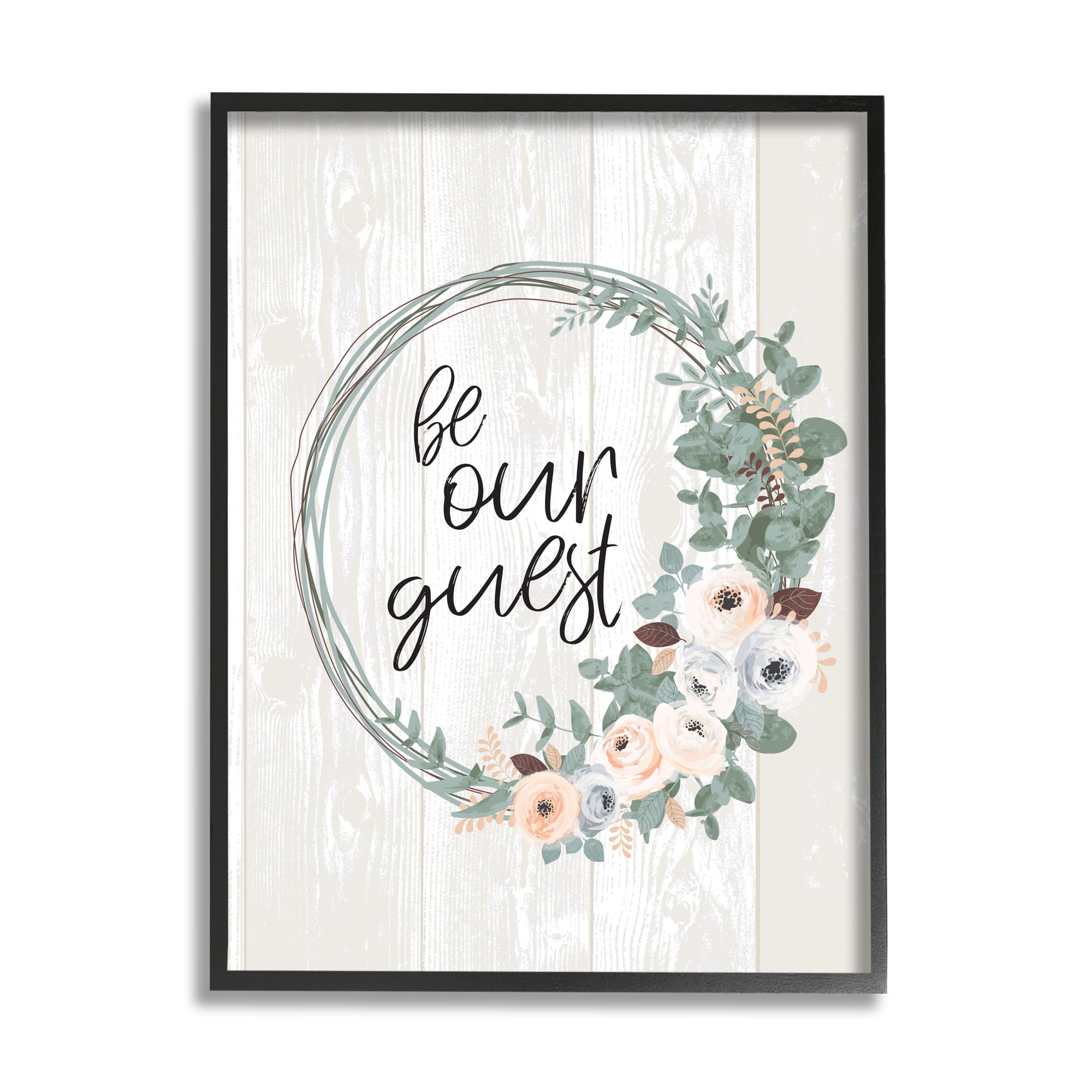 Stupell Industries Be Our Guest Greeting Charming Floral Wreath in Frame Wall Art