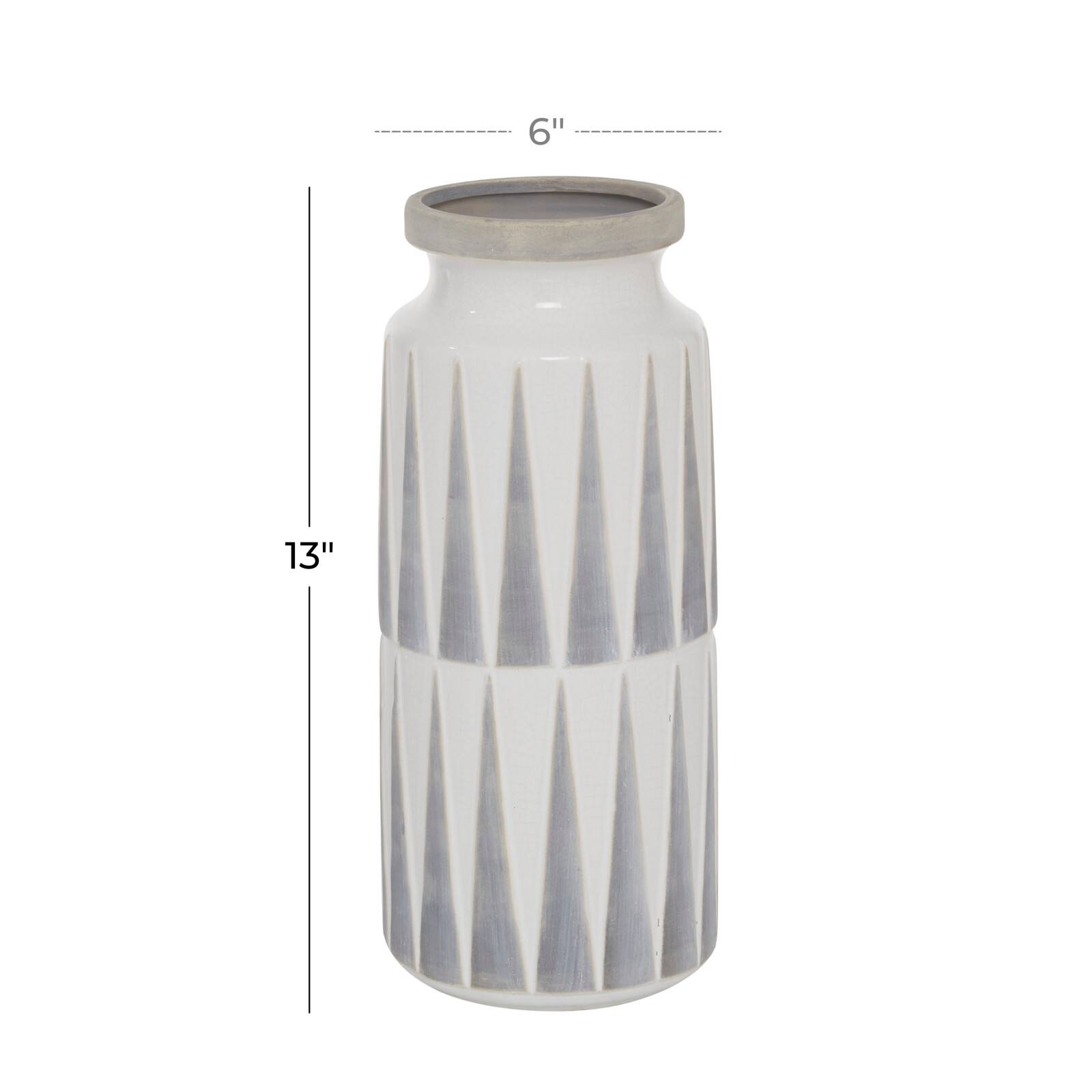 Gray Ceramic Traditional Vase, 13" x 6" x 6"