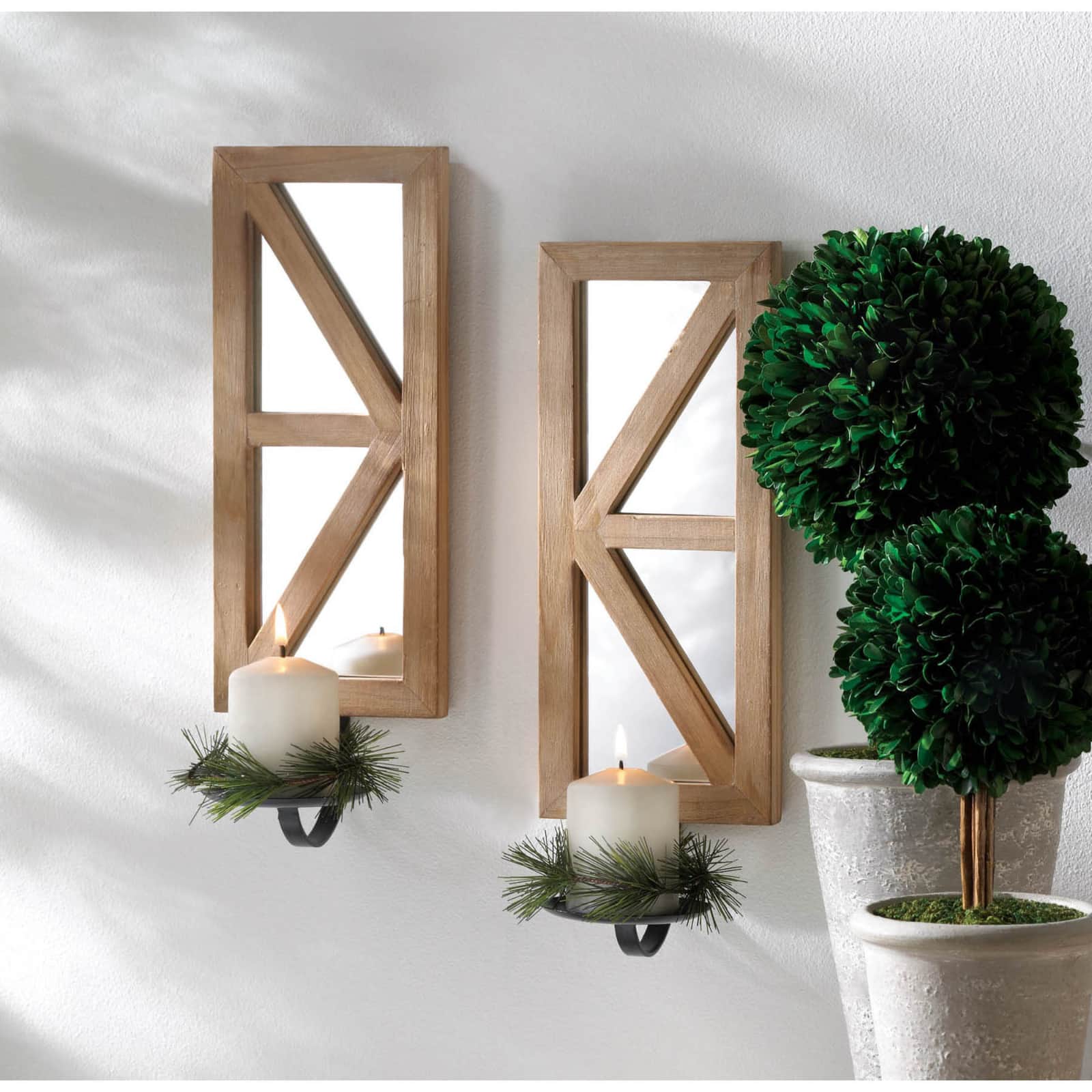 Mirrored Wood Candle Sconce Set