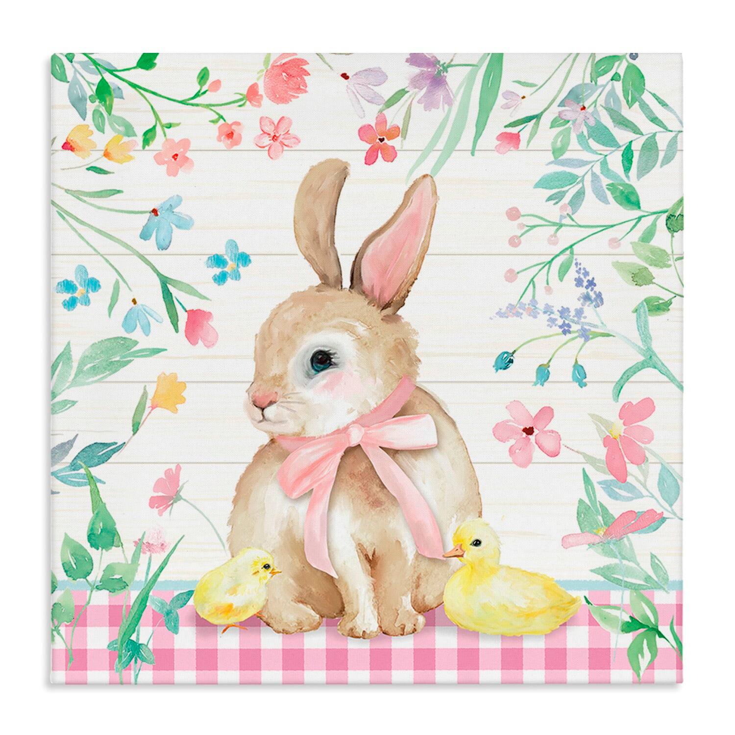 Stupell Industries Easter Bunny & Chicks Canvas Wall Art