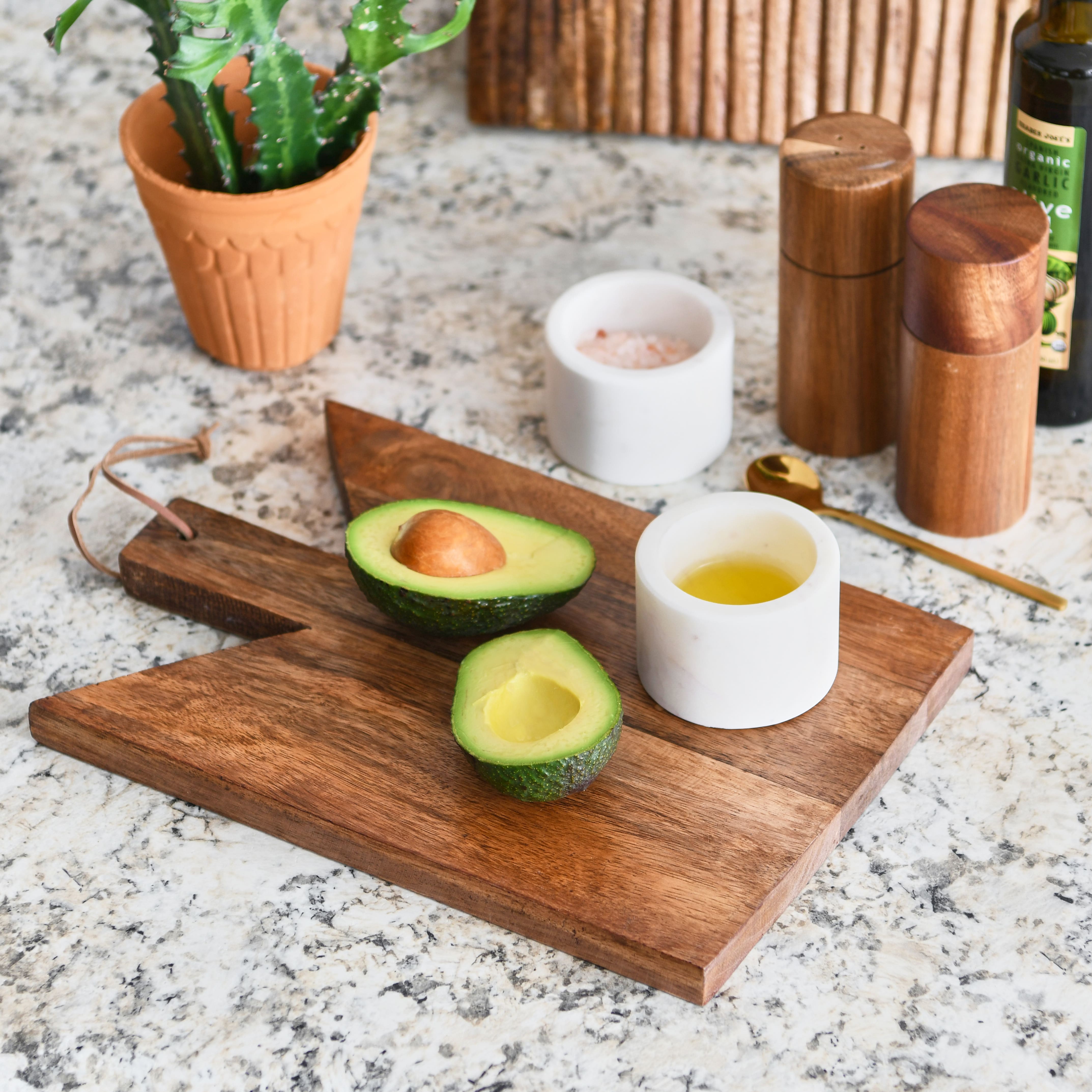 Hello Honey® 12" Natural Geometric Wood Cutting Board with Leather Tie