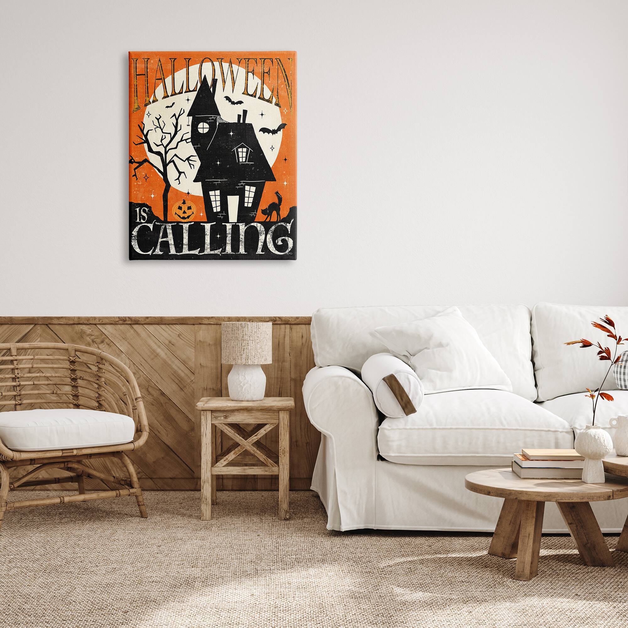 Stupell Industries Halloween Is Calling Haunted House Canvas Wall Art