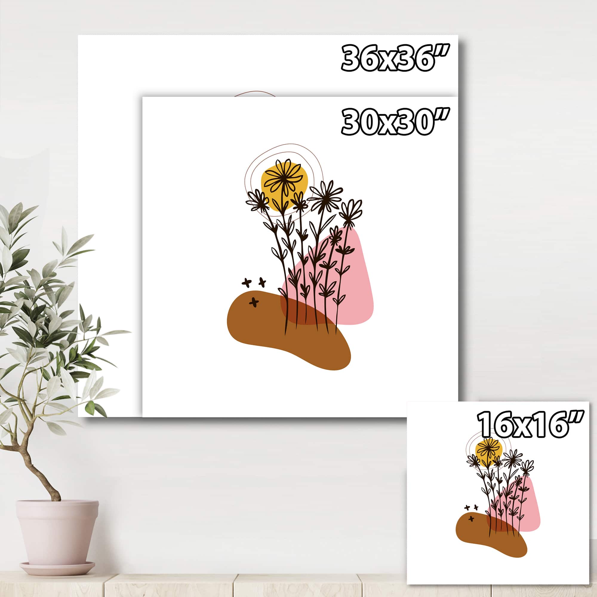 Designart - Elementary Shapes With Abstract Flowers Plants I