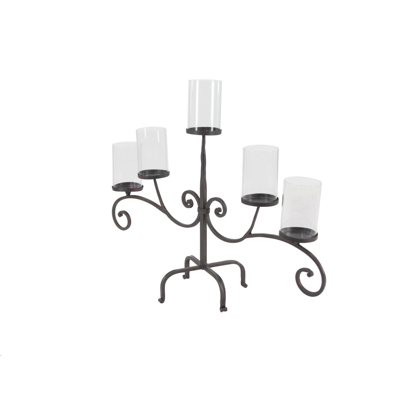 Traditional Black Metal and Glass 5-Light Candelabra, 21" x 36" x 13"