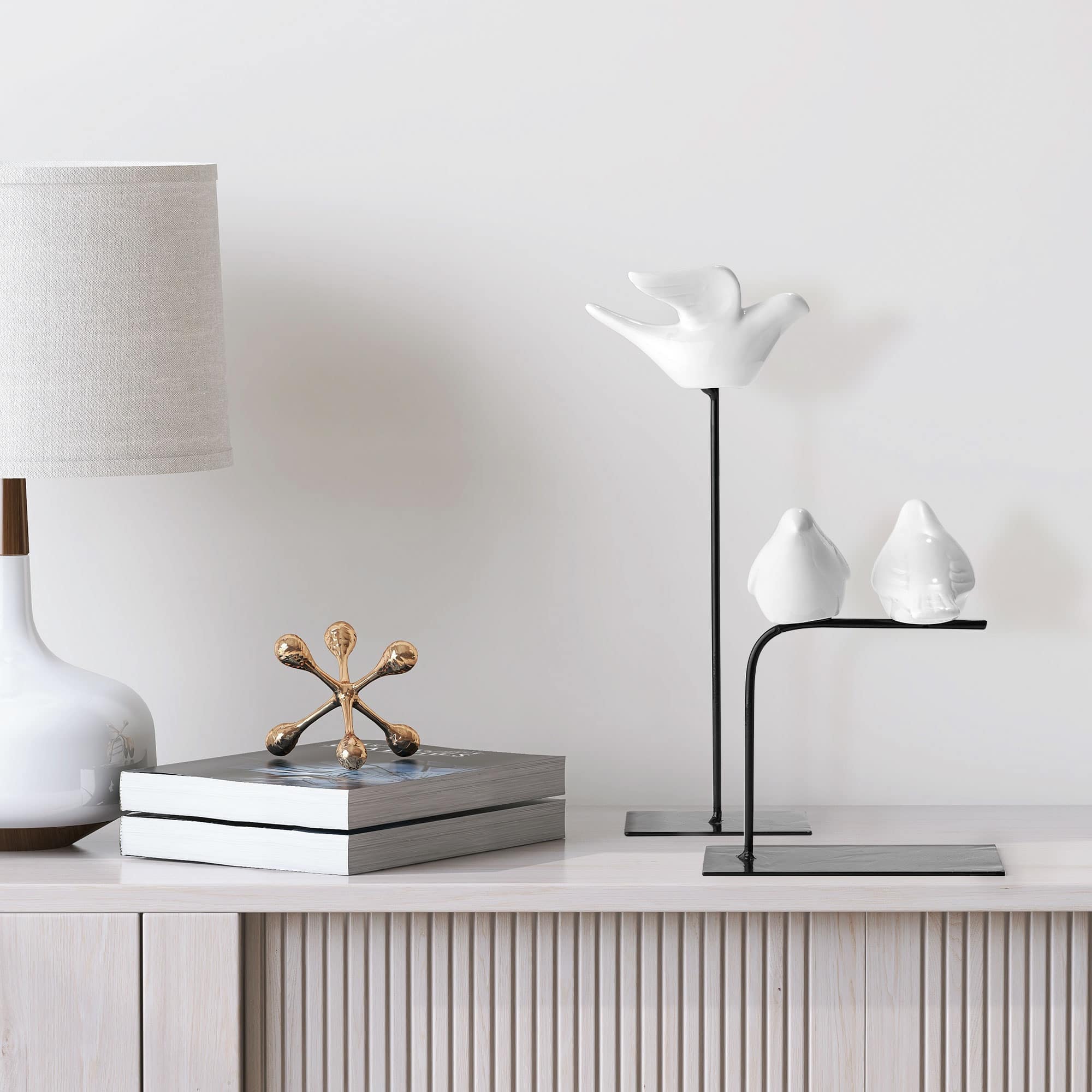 American Art Decor Ceramic Companions 2-Piece Ceramic & Metal Table Top Decor - 10.25" x 3.37", 6.25" x 5.5"