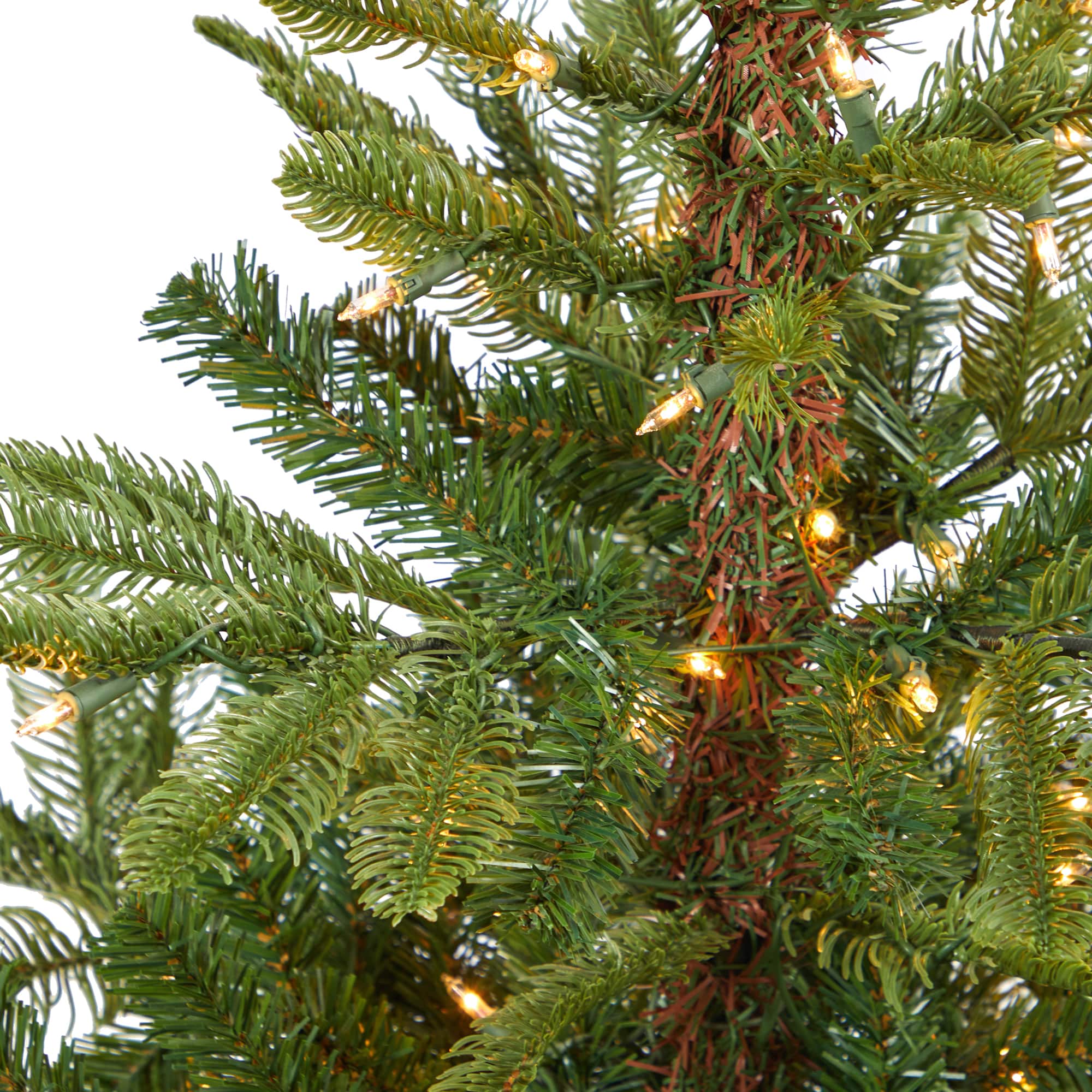 4.5ft. Pre-Lit Layered Washington Spruce Artificial Christmas Tree In White Planter, Clear LED Lights