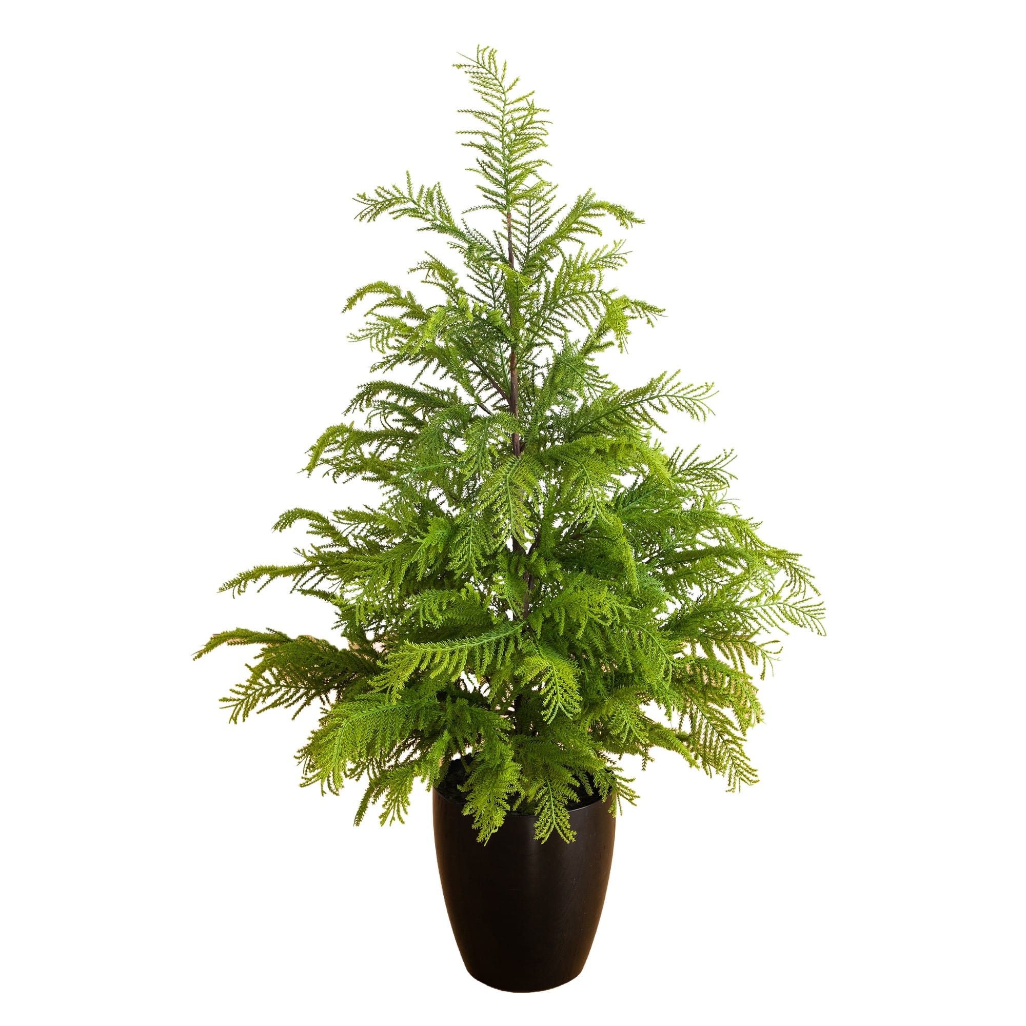 Nearly Natural 4ft. Unlit Artificial Real Touch Goldcrest Christmas Tree in Black Decorative Planter