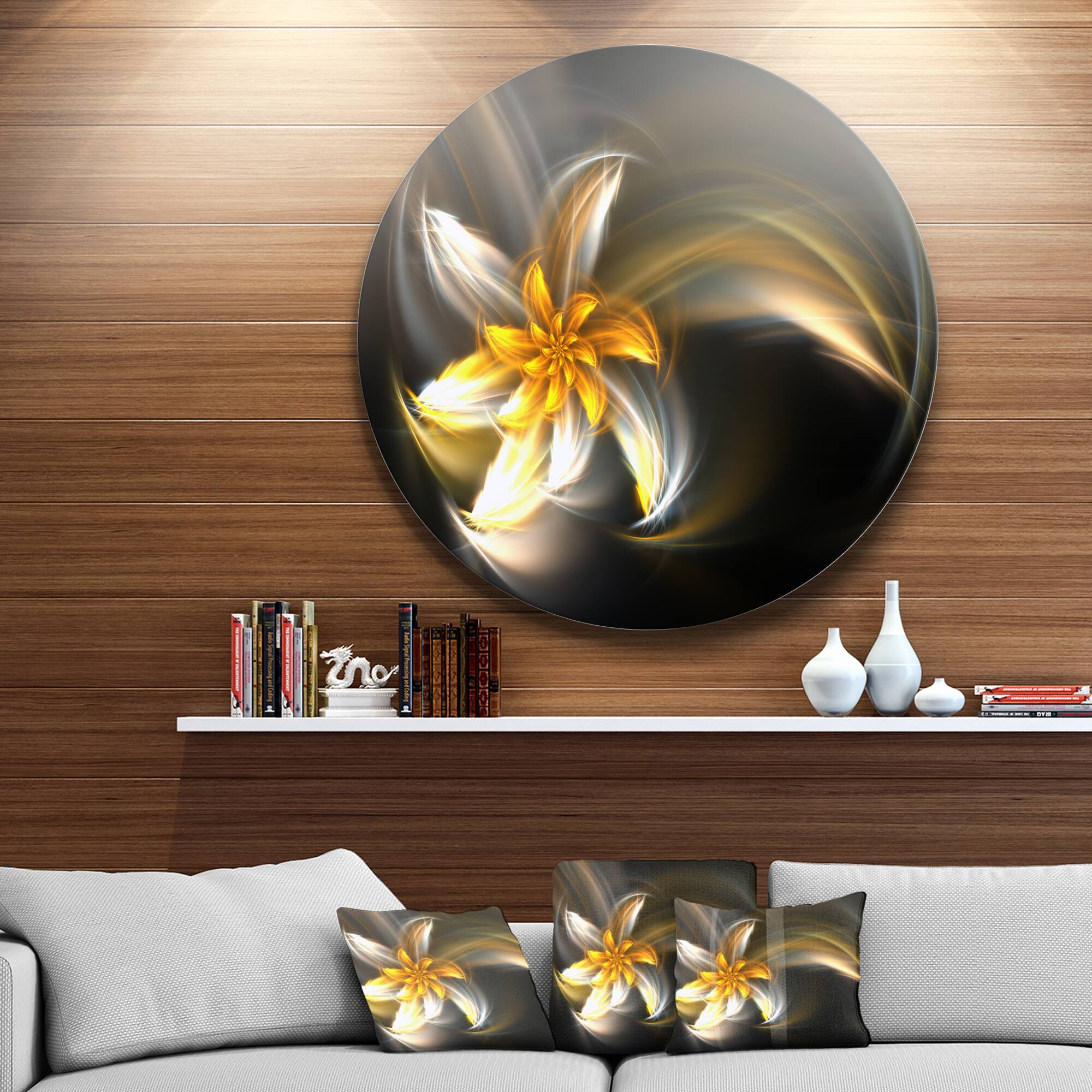 Designart - Green Fractal Flower in Dark' Floral Circle Metal Wall Art