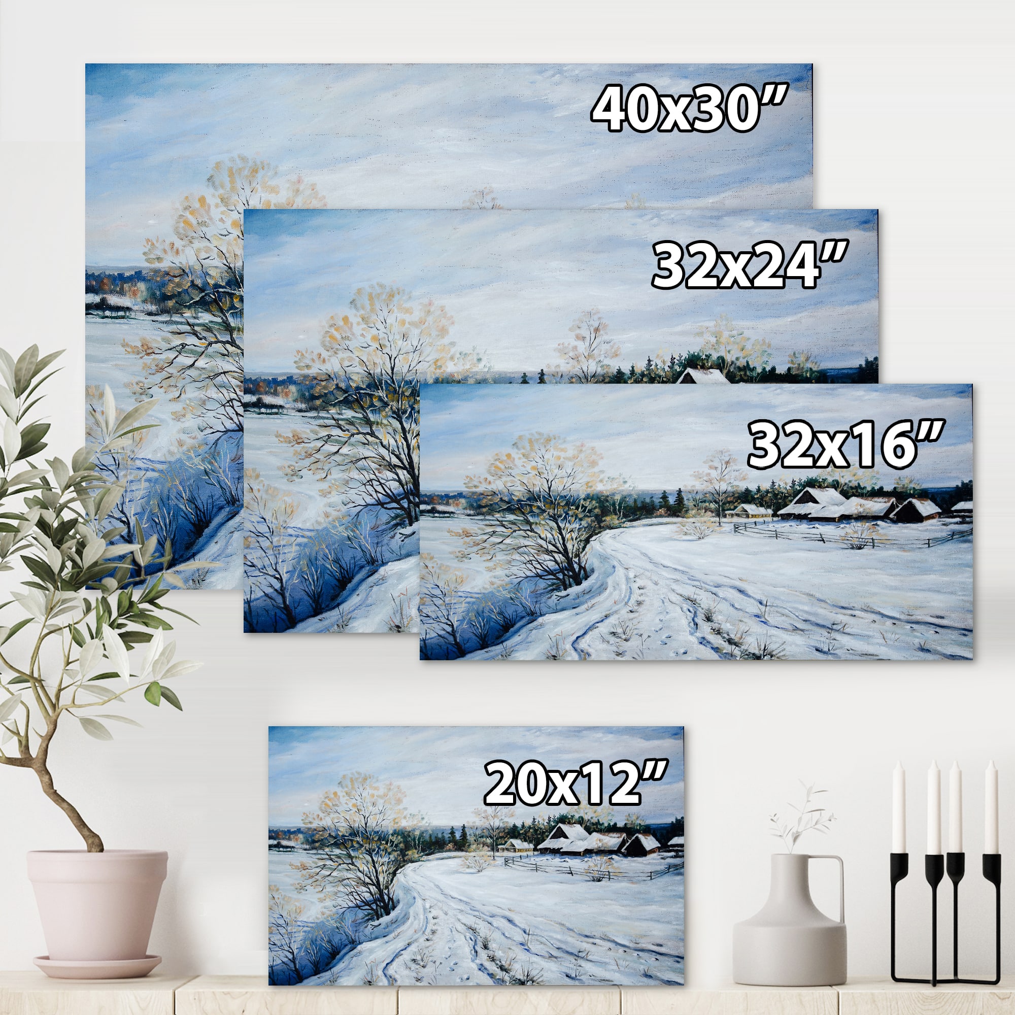 Designart - Country Road In Winter Times II - Traditional Canvas Wall Art Print