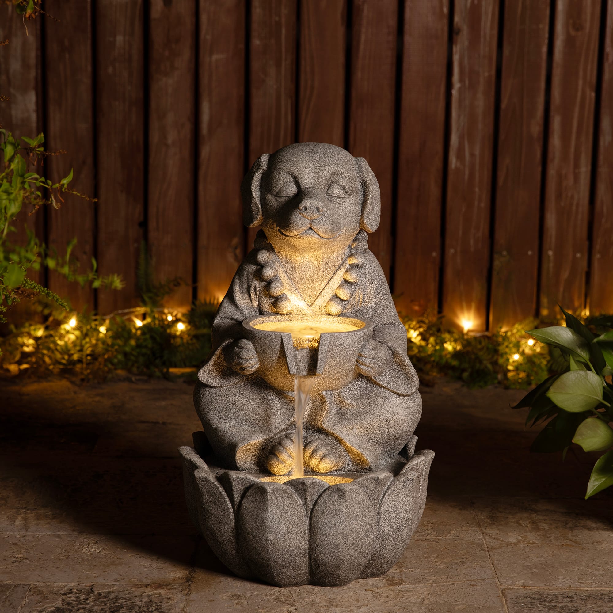 Glitzhome® 21.75" Zen-Style LED 2-Tier Concrete Dog Outdoor Fountain