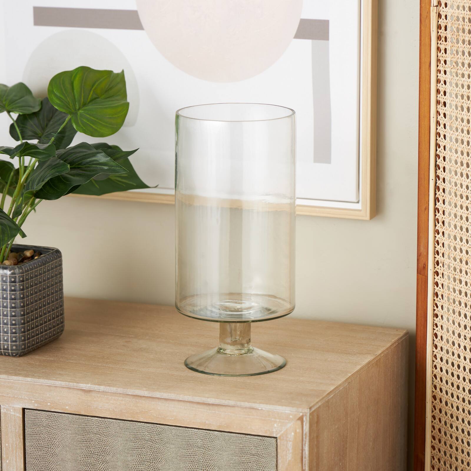 13" Clear Glass Hurricane Candle Holder with Elevated Base