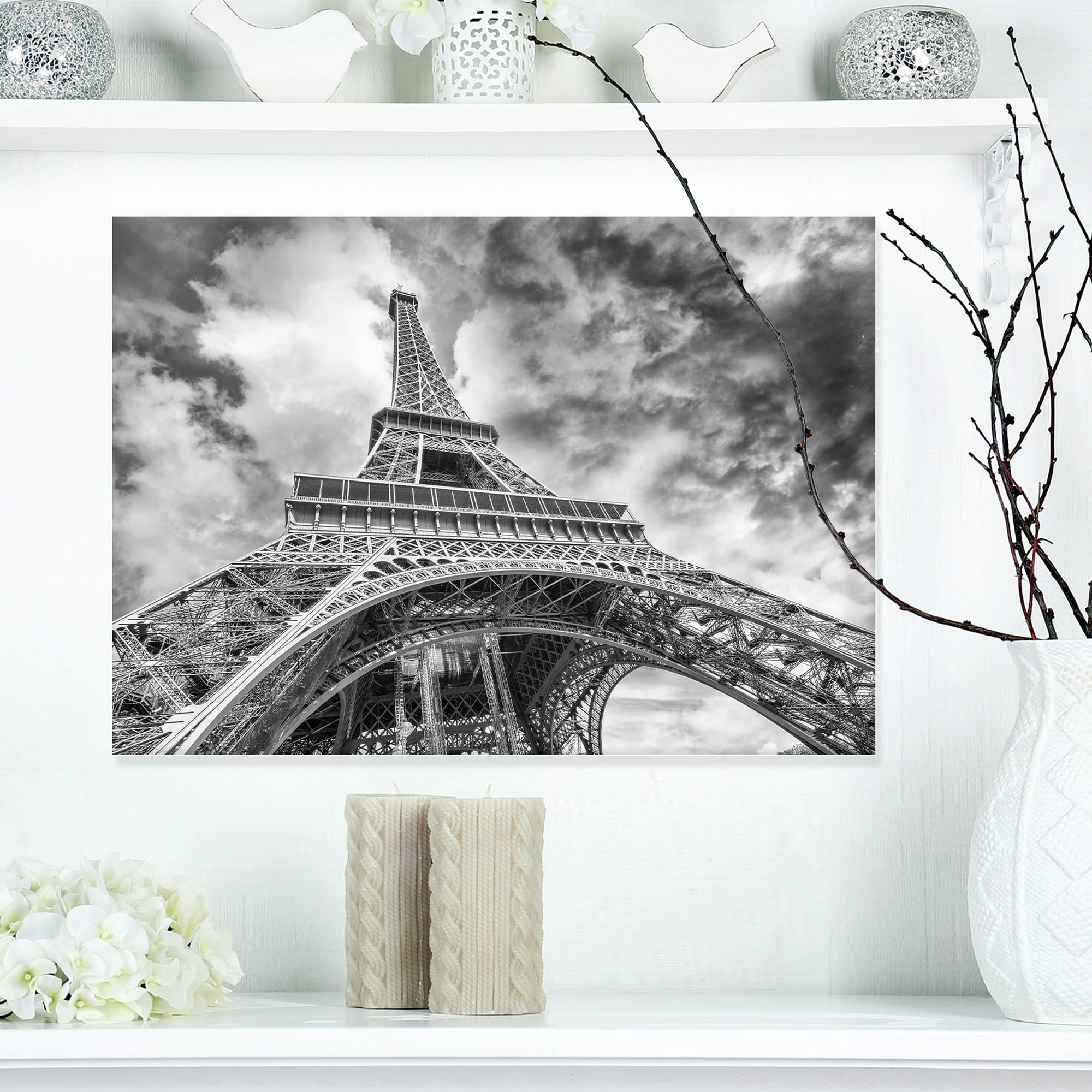 Designart - Black and White View of Paris Paris Eiffel Tower - Cityscape Canvas Print