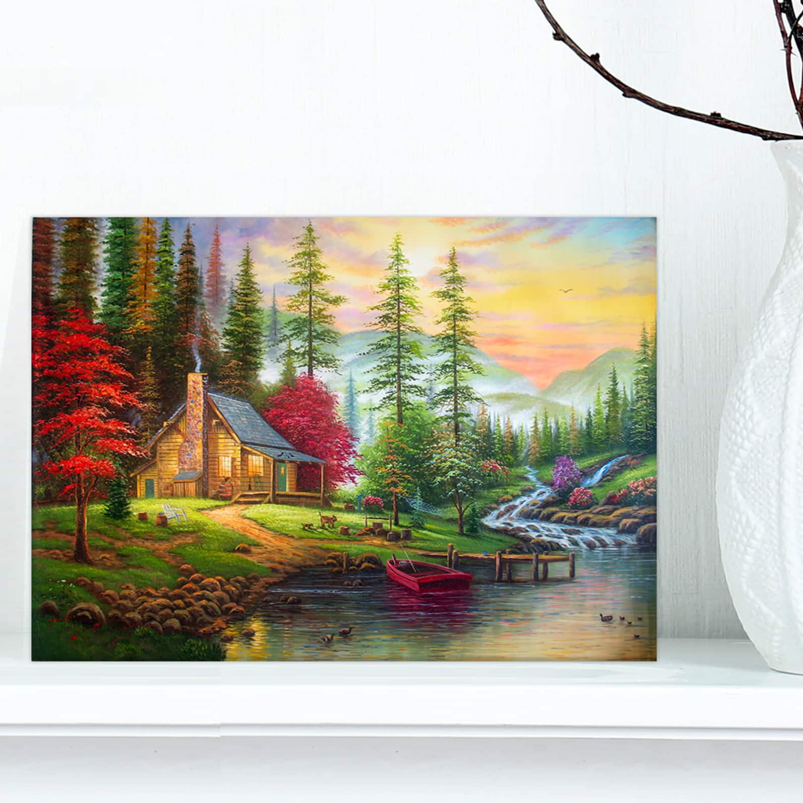 Designart - House in the forest - Landscapes Painting Print on Wrapped Canvas